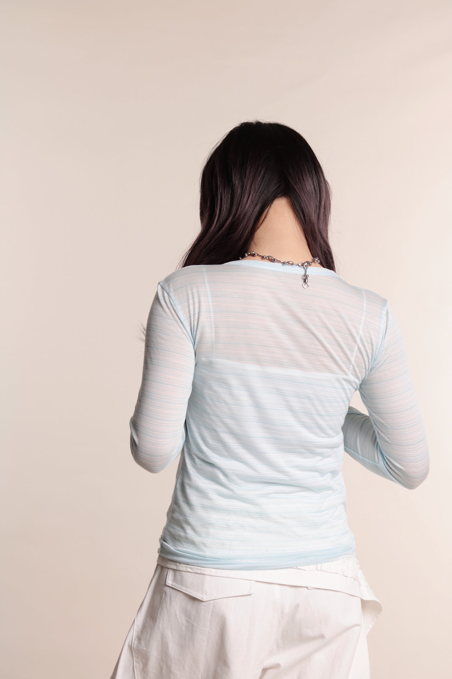 Striped See Through Top (Baby Blue)