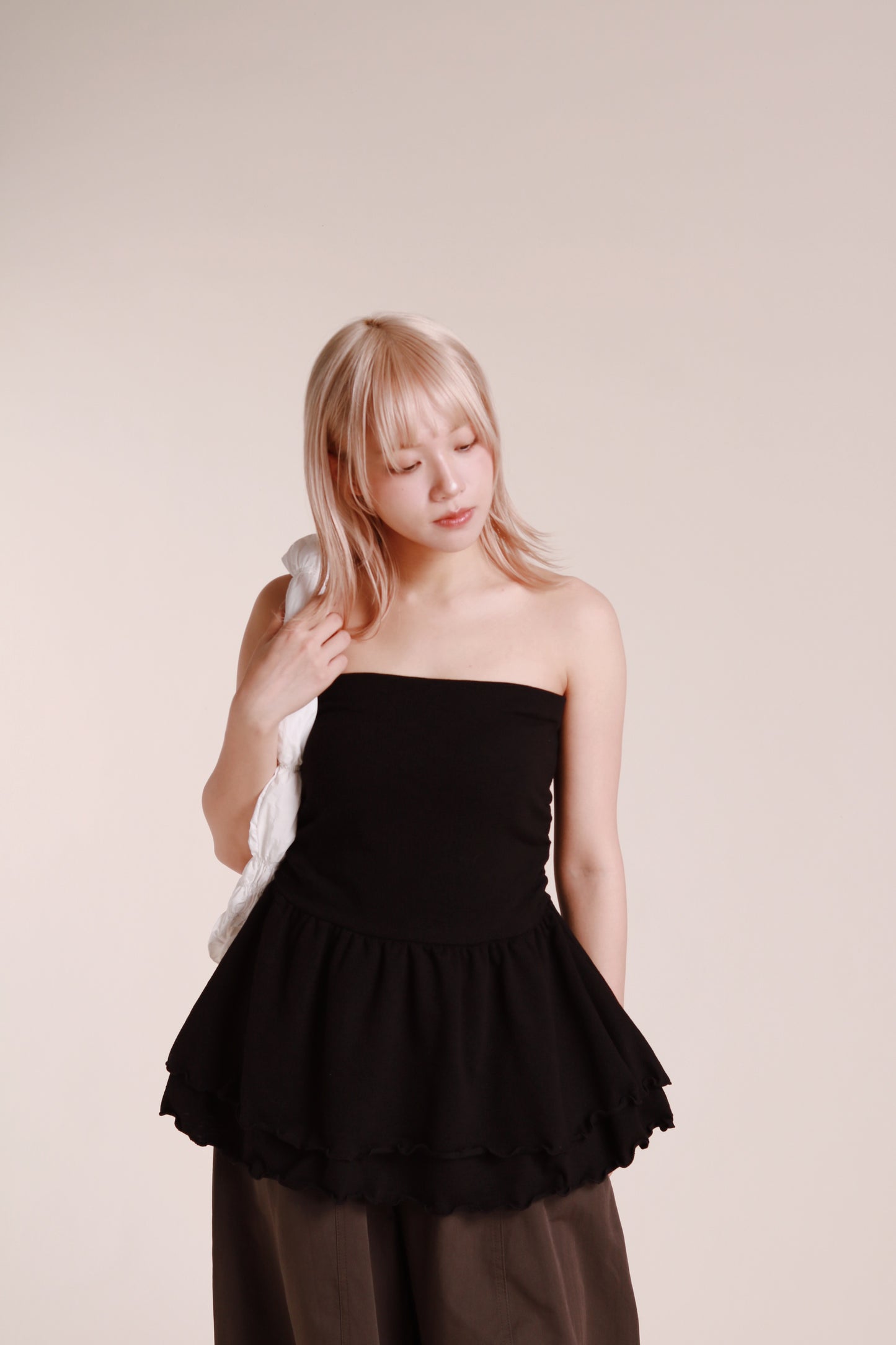 Ruffle Tube Mini Dress (Black)