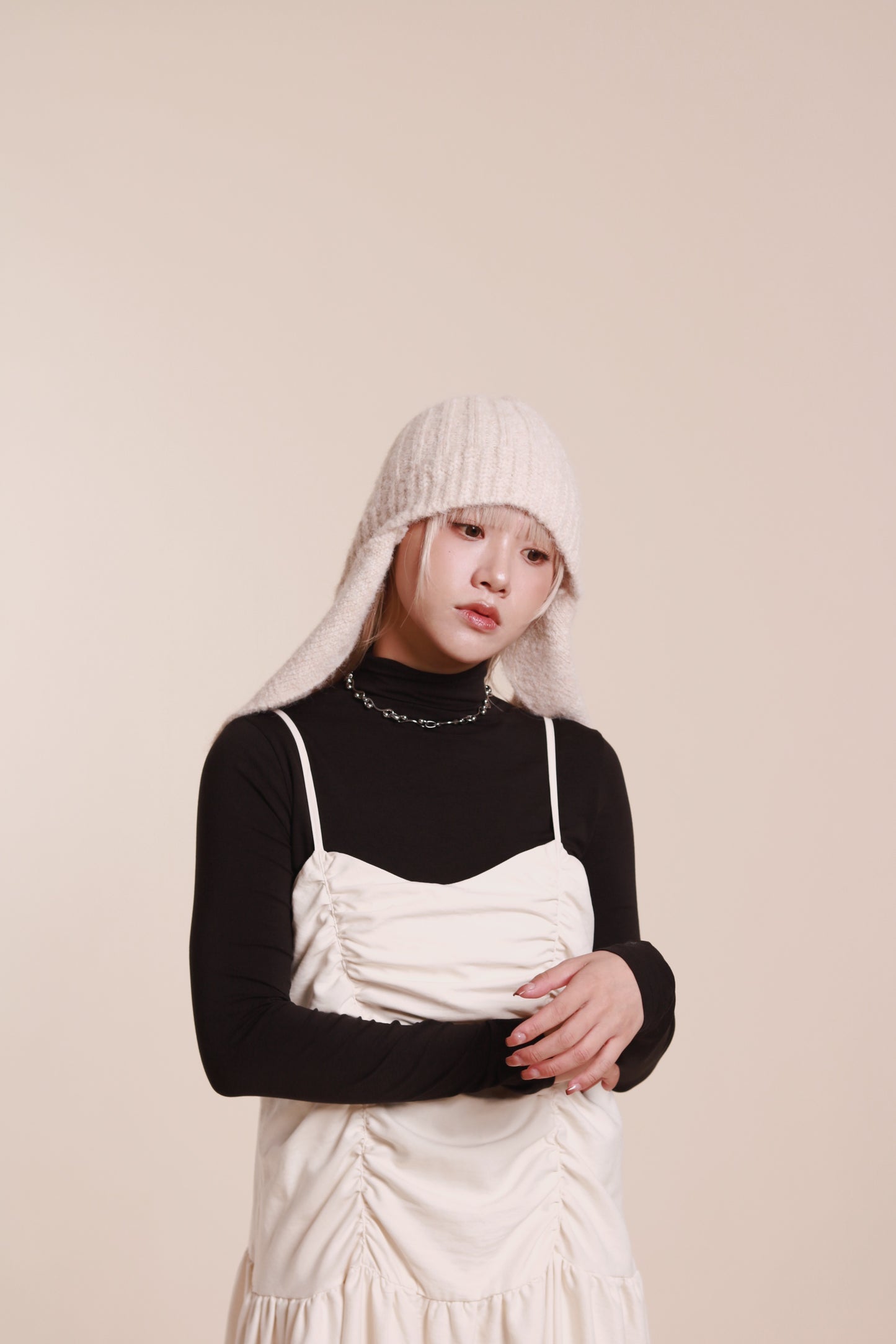 Doll Knit Scarf Flight Cap (Ivory)