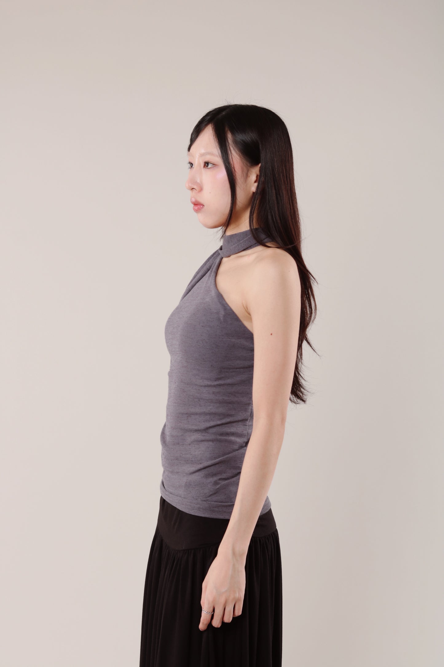Linen Scarf Top (Charcoal)