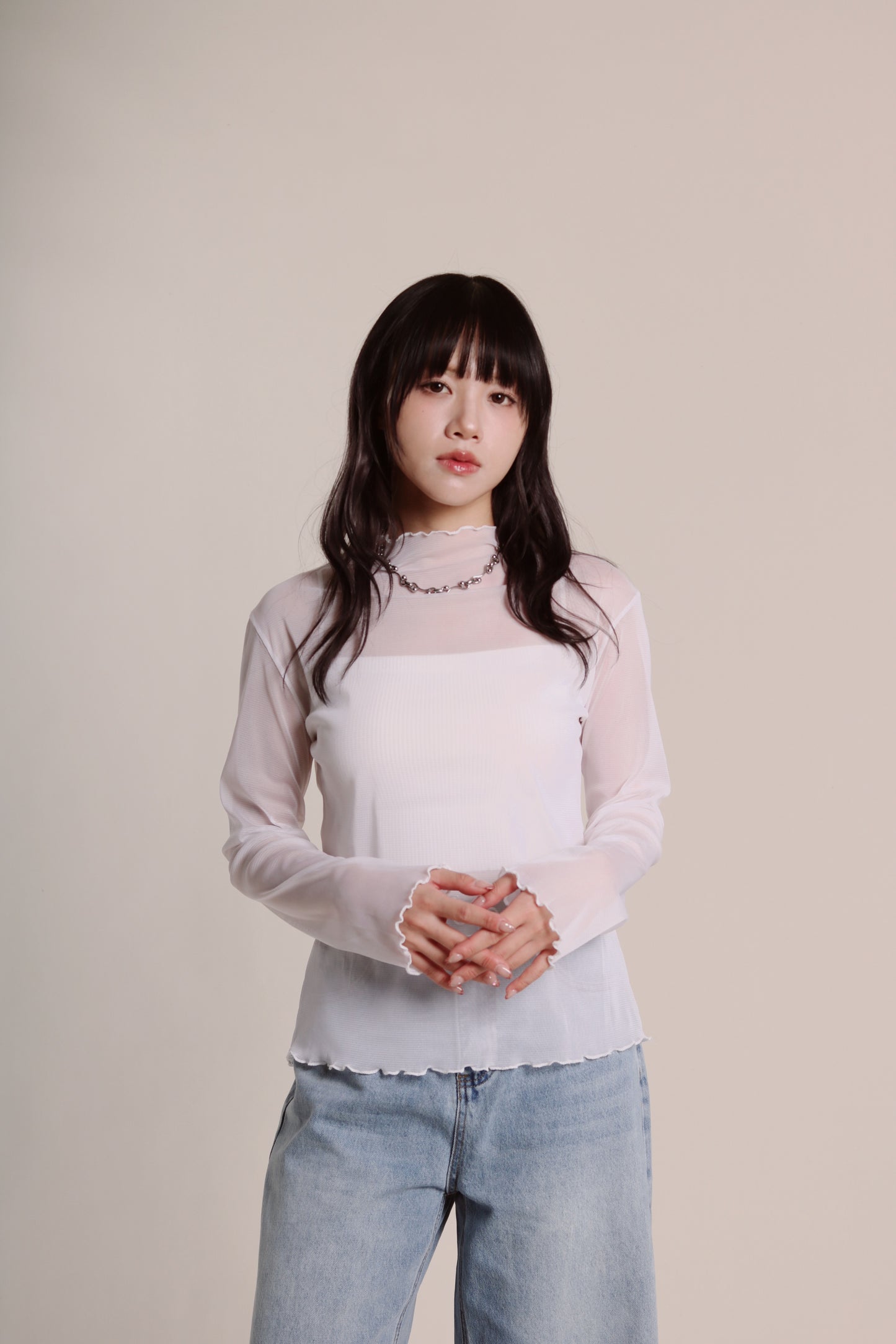 Ruffle See Through Top (White)