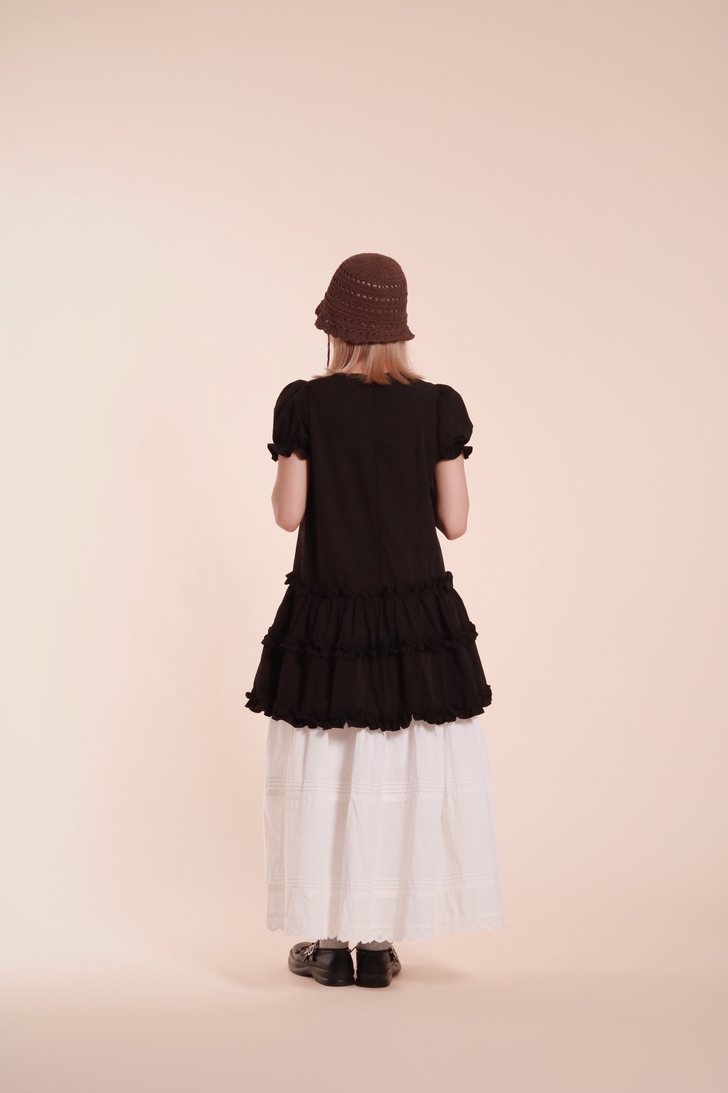 Doll Puff Sleeve Mini Dress (Black)