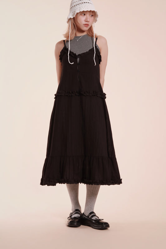 Frill Sleeveless Dress (Black)