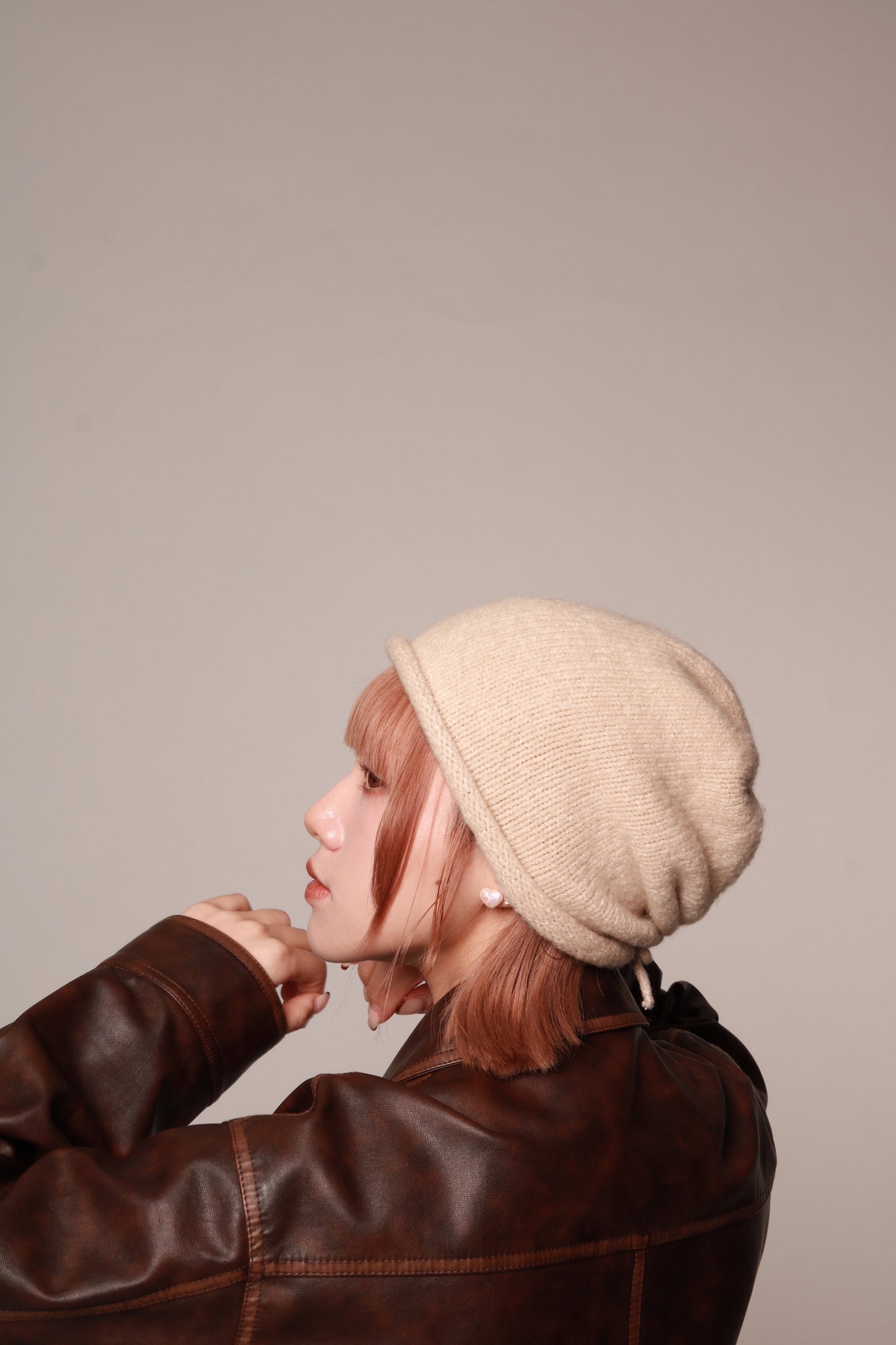 Gathered Ribbon Beanie (Beige/Black/Charcoal/Pink/Red)