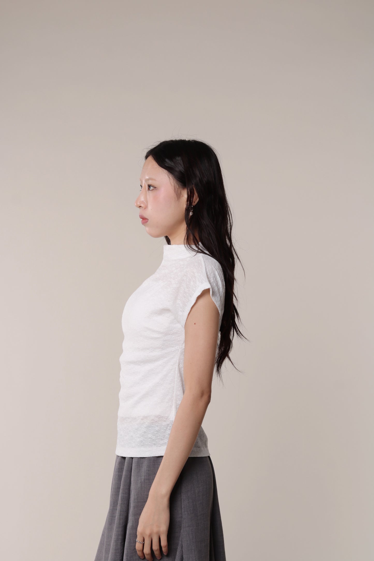 Mesh Mock Neck Top (White)