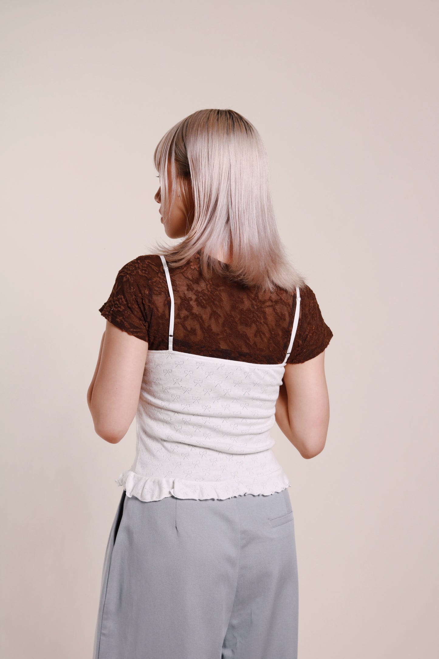 Ruffle Ribbon Sleeveless Top (White)