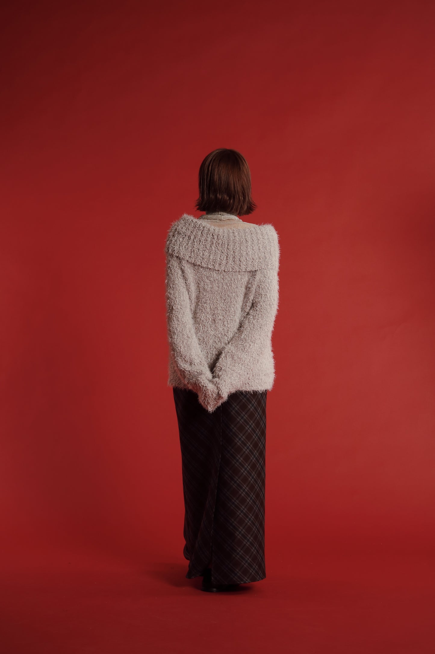 Checkered Slit Skirt (Brown)