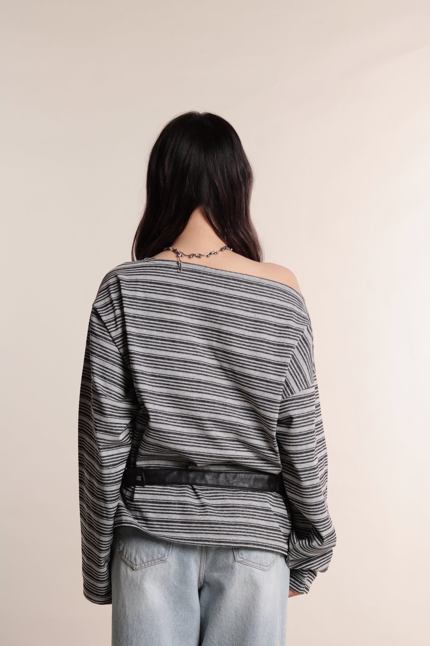 Oversized Stripe Top (Grey)