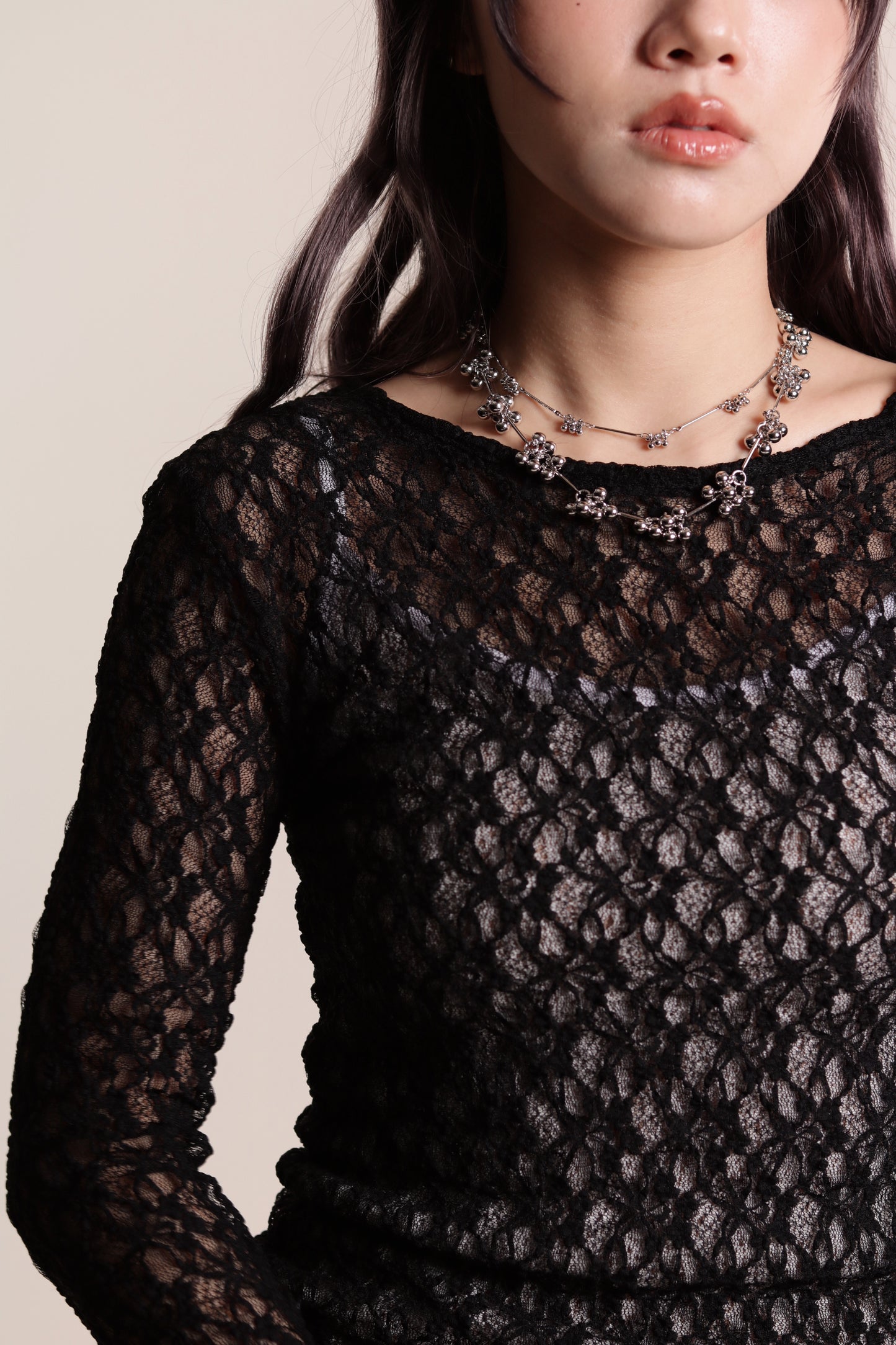 Lace Long Sleeve Top (Black)