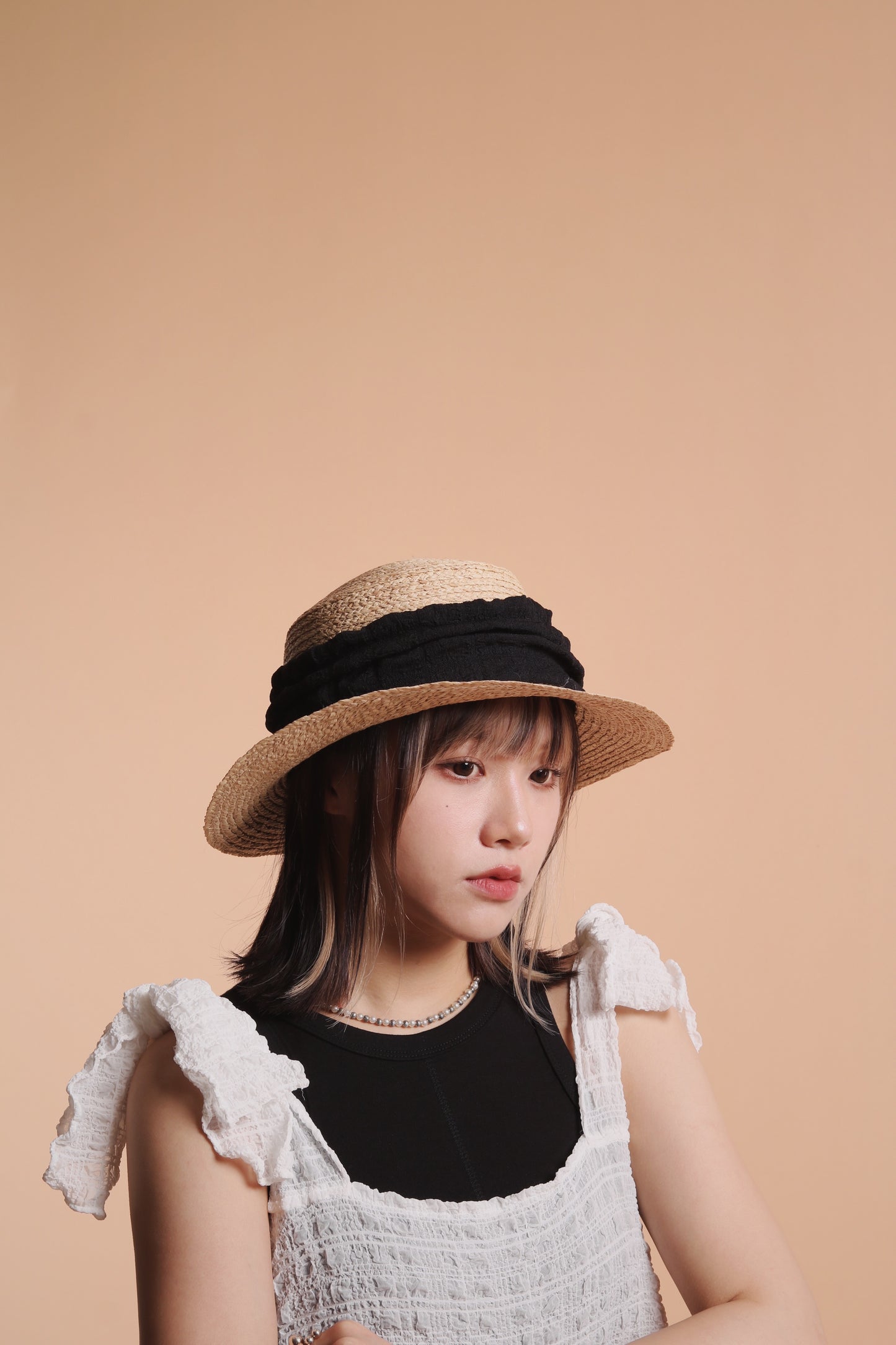 Bubble Straw Hat (Black/Ivory/Mustard)