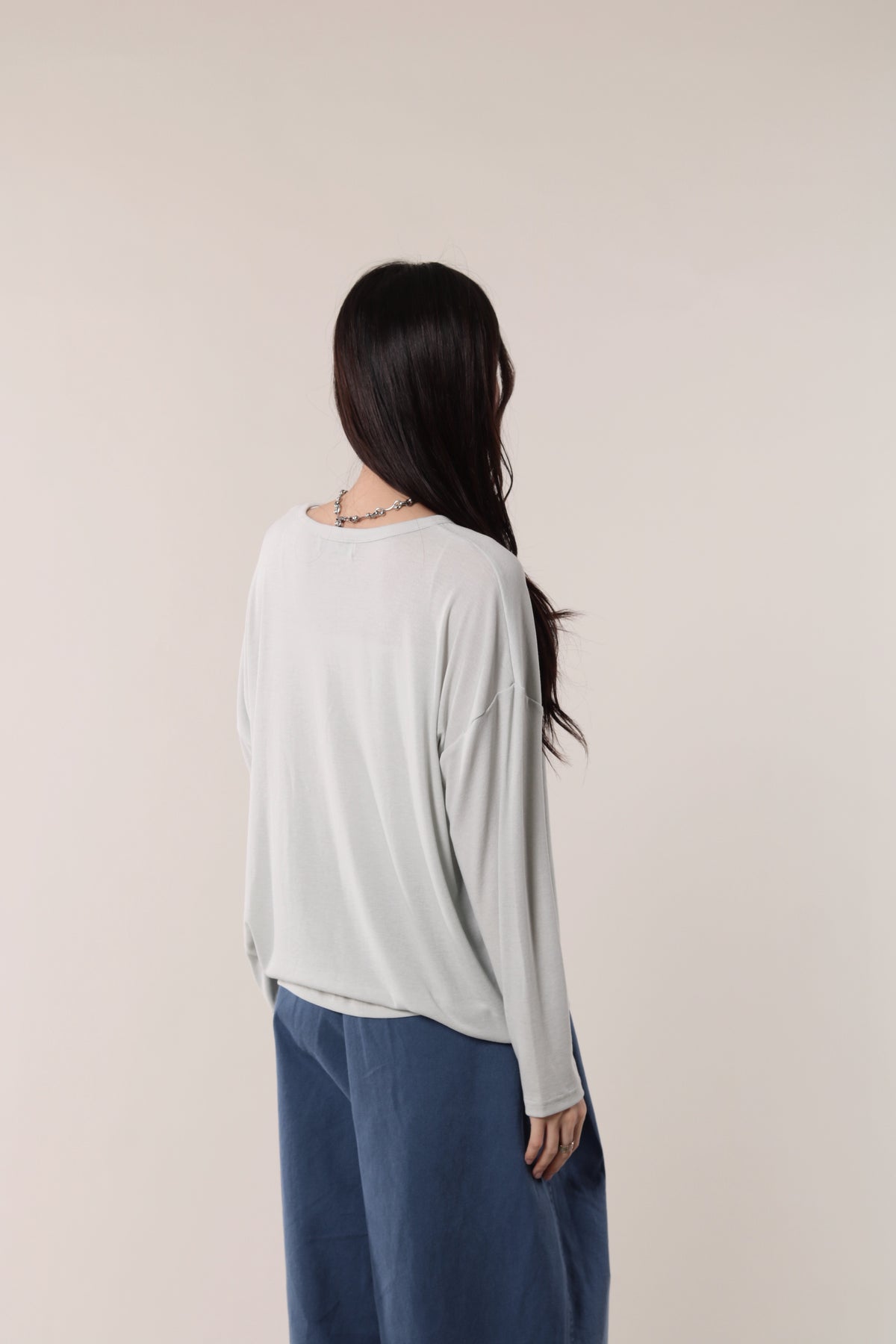 Lazy Button Long Tee (Mint Grey)