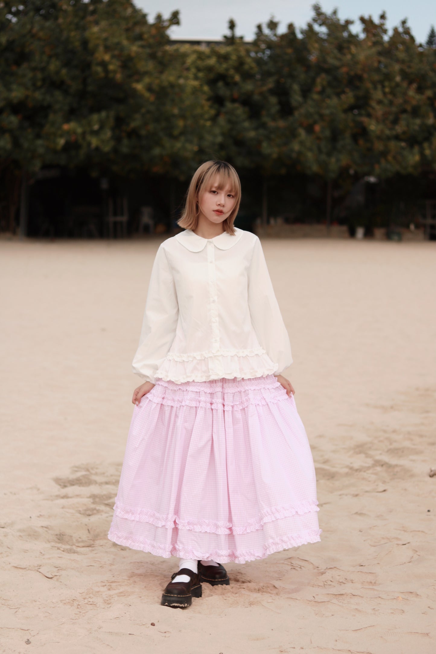 Doll Checkered Ruffle Skirt (Pink)