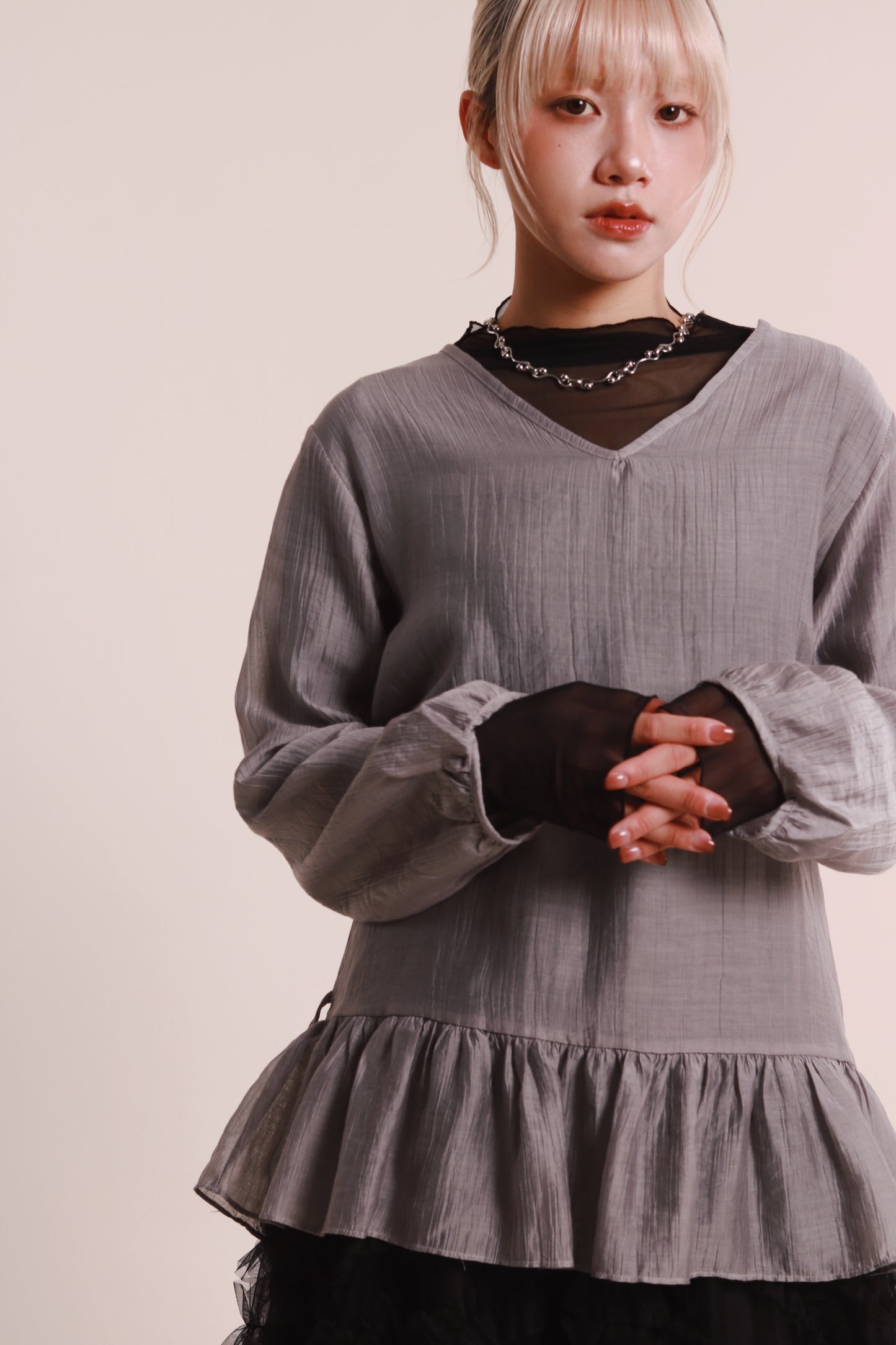 Doll Ruffle Blouse (Grey)