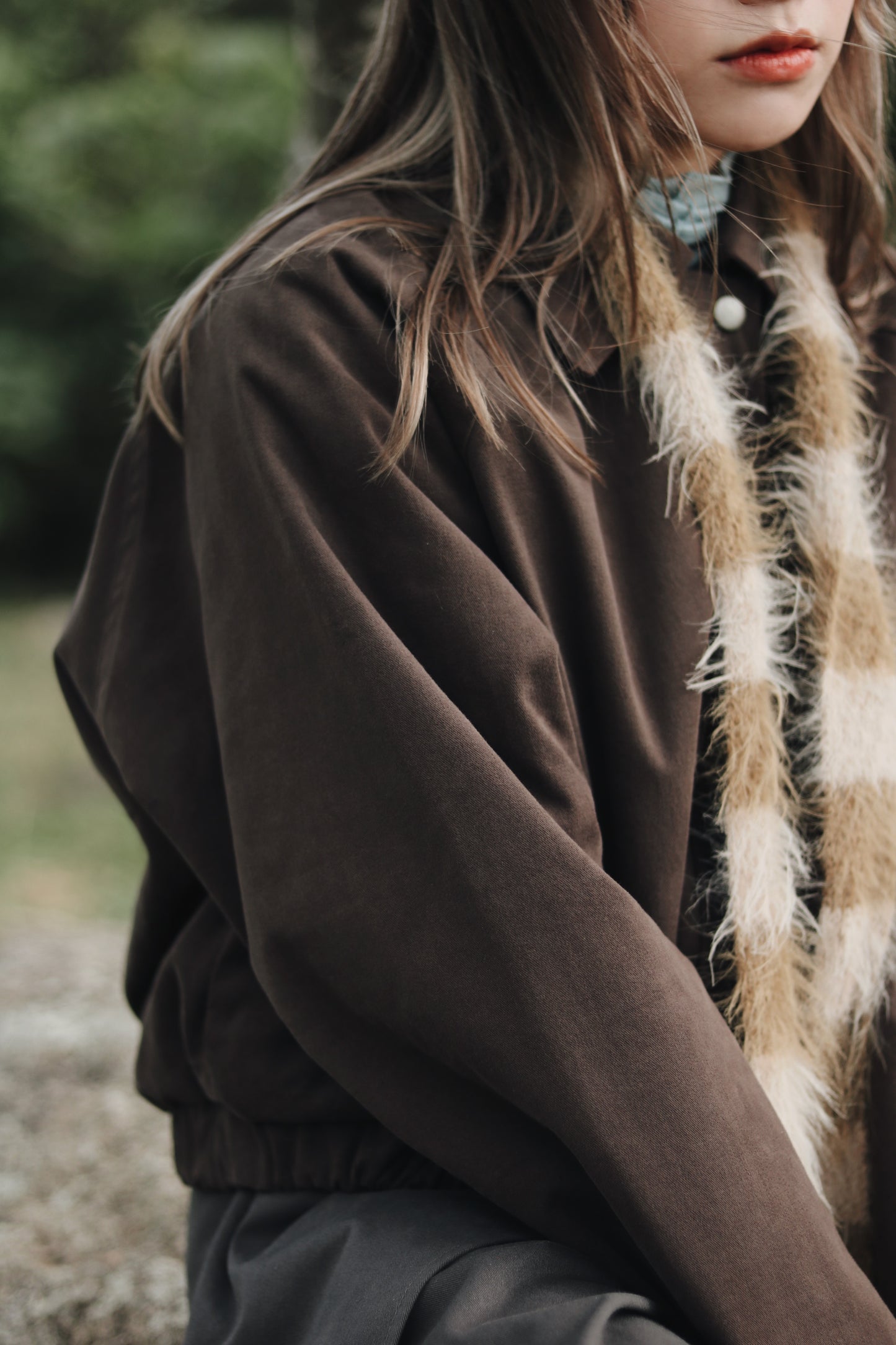 Cropped Blouson Jacket (Brown)