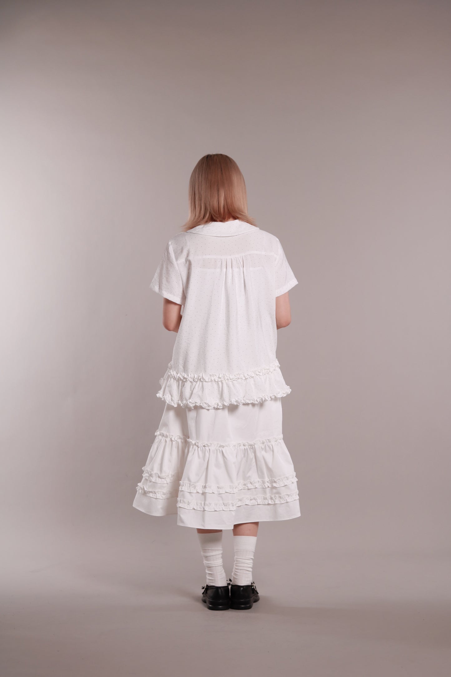 Doll Ruffle Midi Skirt (White)