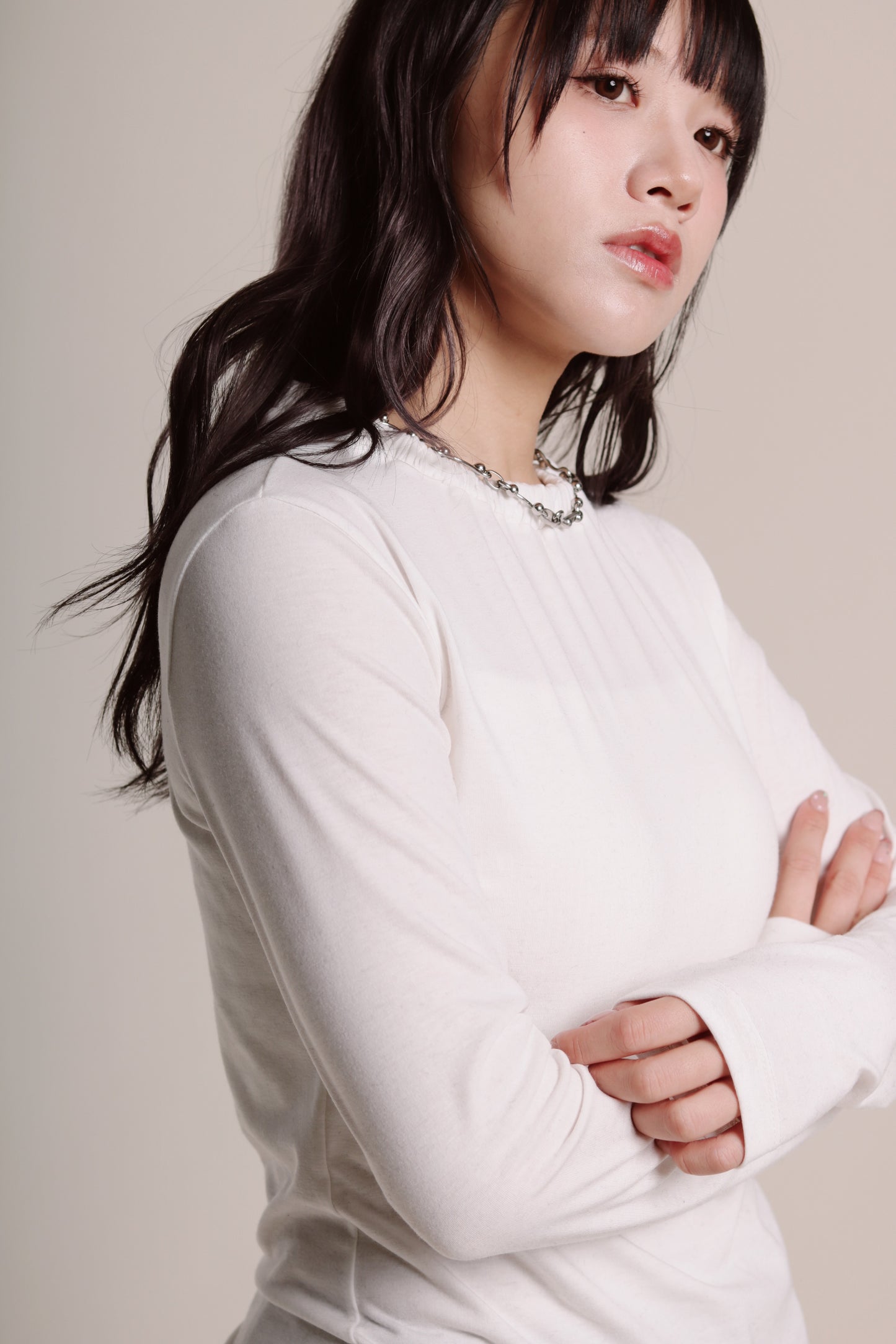 Soft Gathered Neck Top (White)