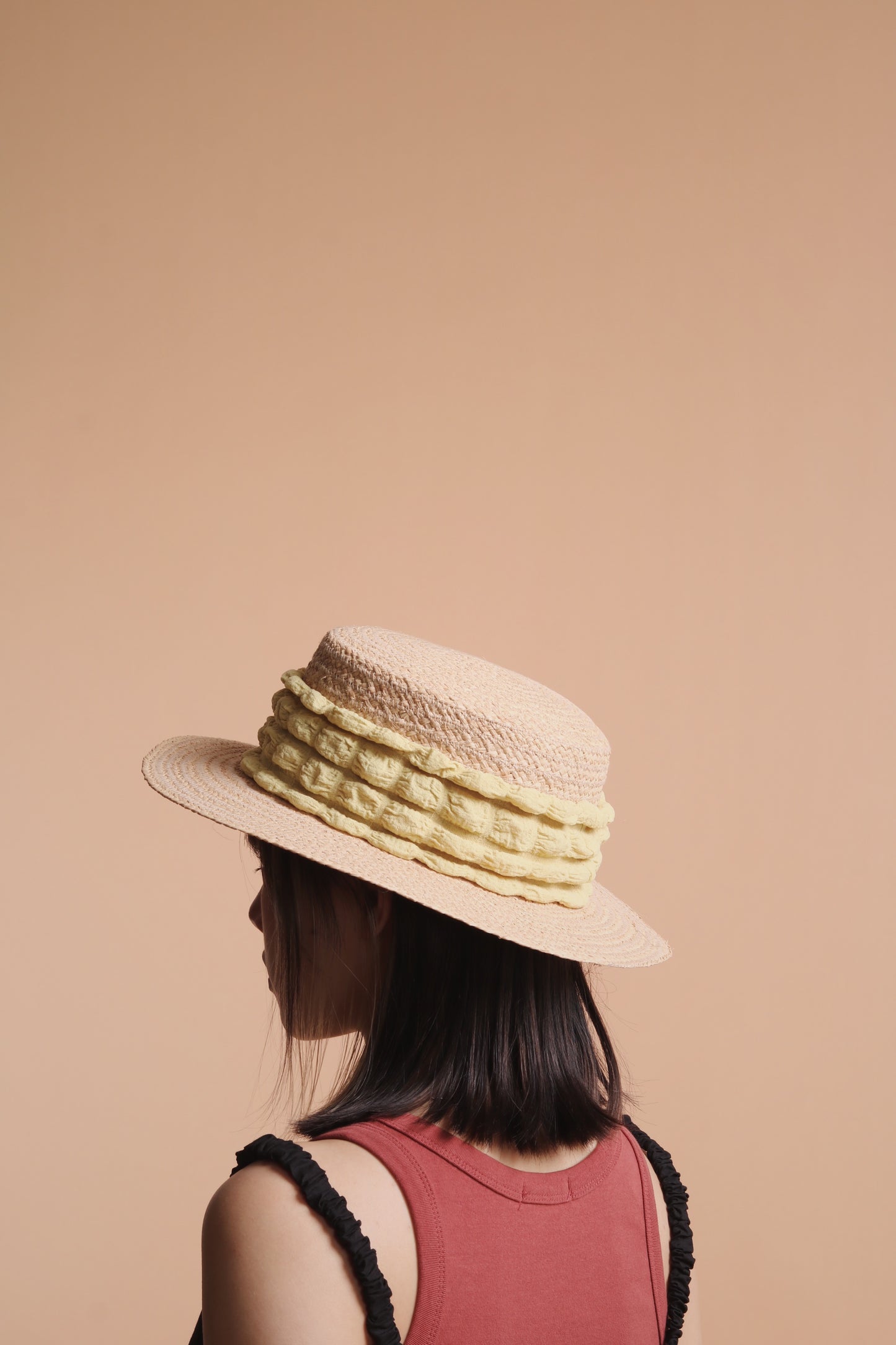 Bubble Straw Hat (Black/Ivory/Mustard)