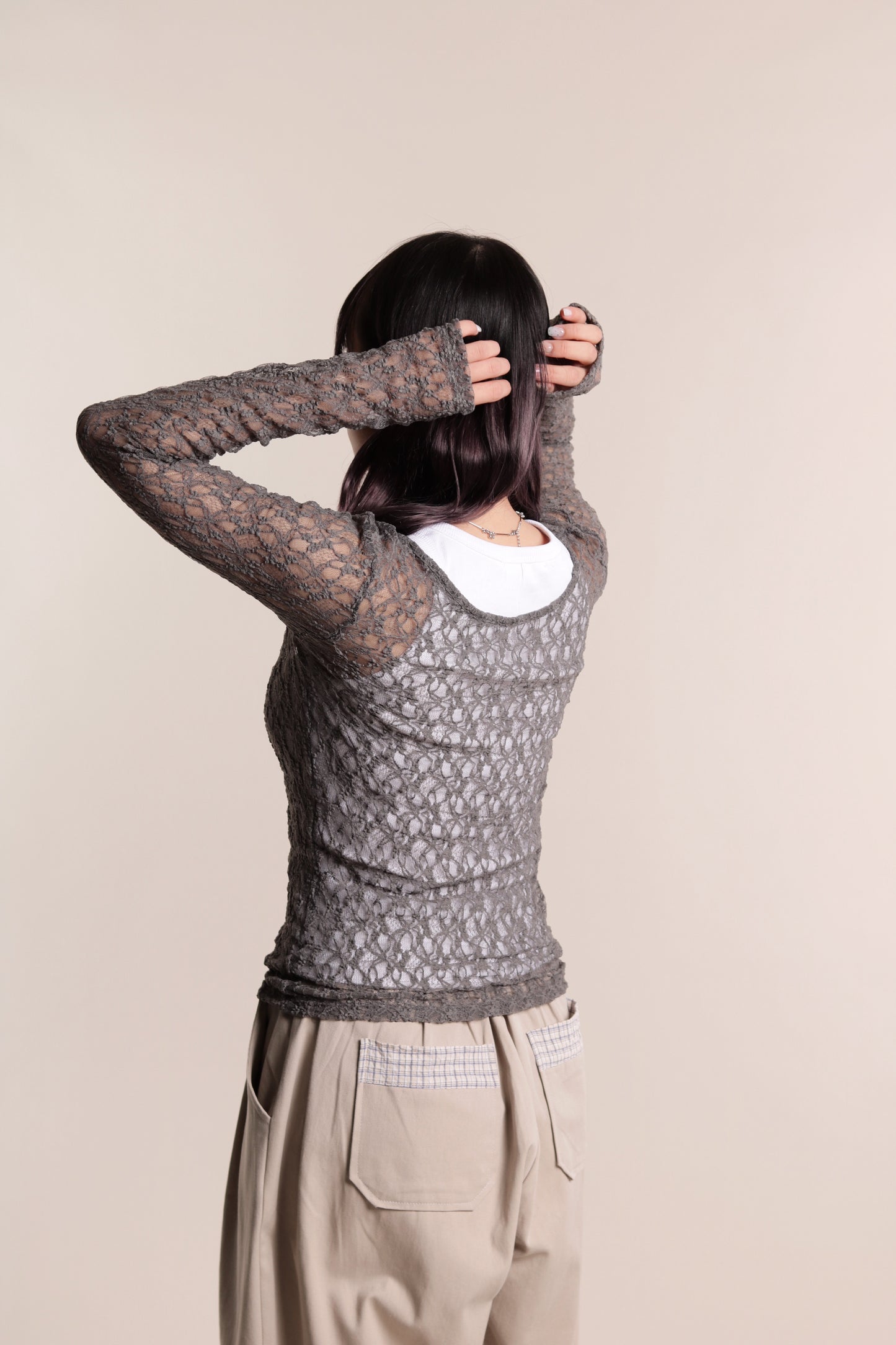 Lace Long Sleeve Top (Grey)