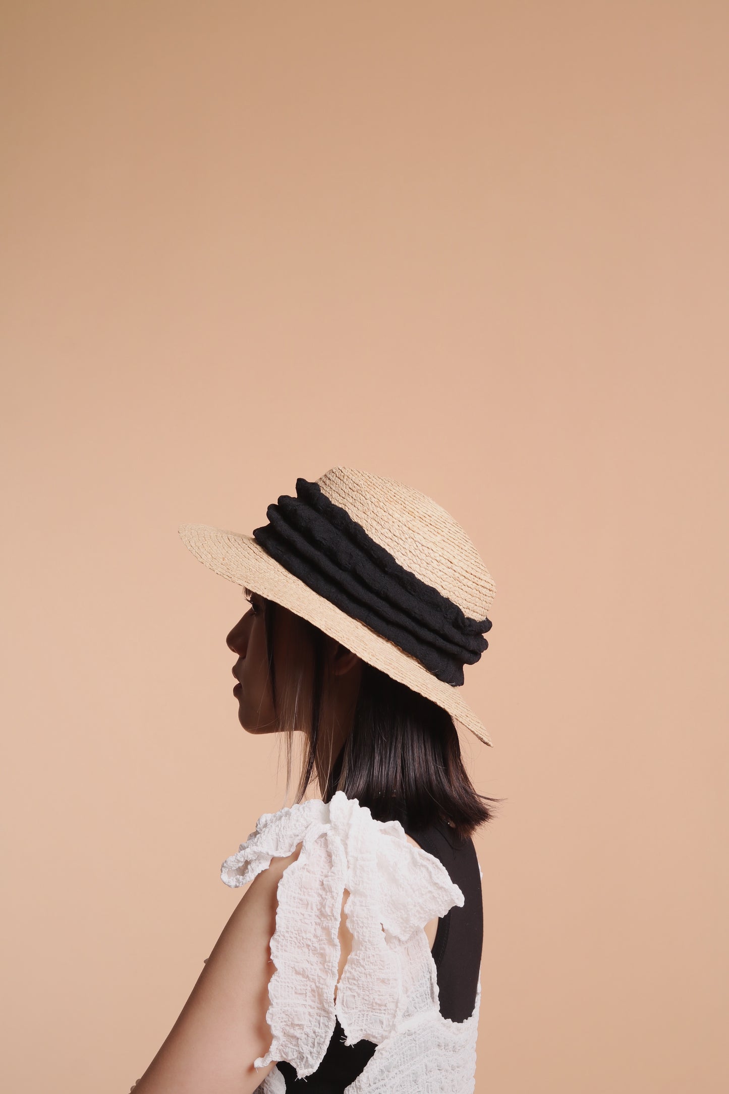 Bubble Straw Hat (Black/Ivory/Mustard)