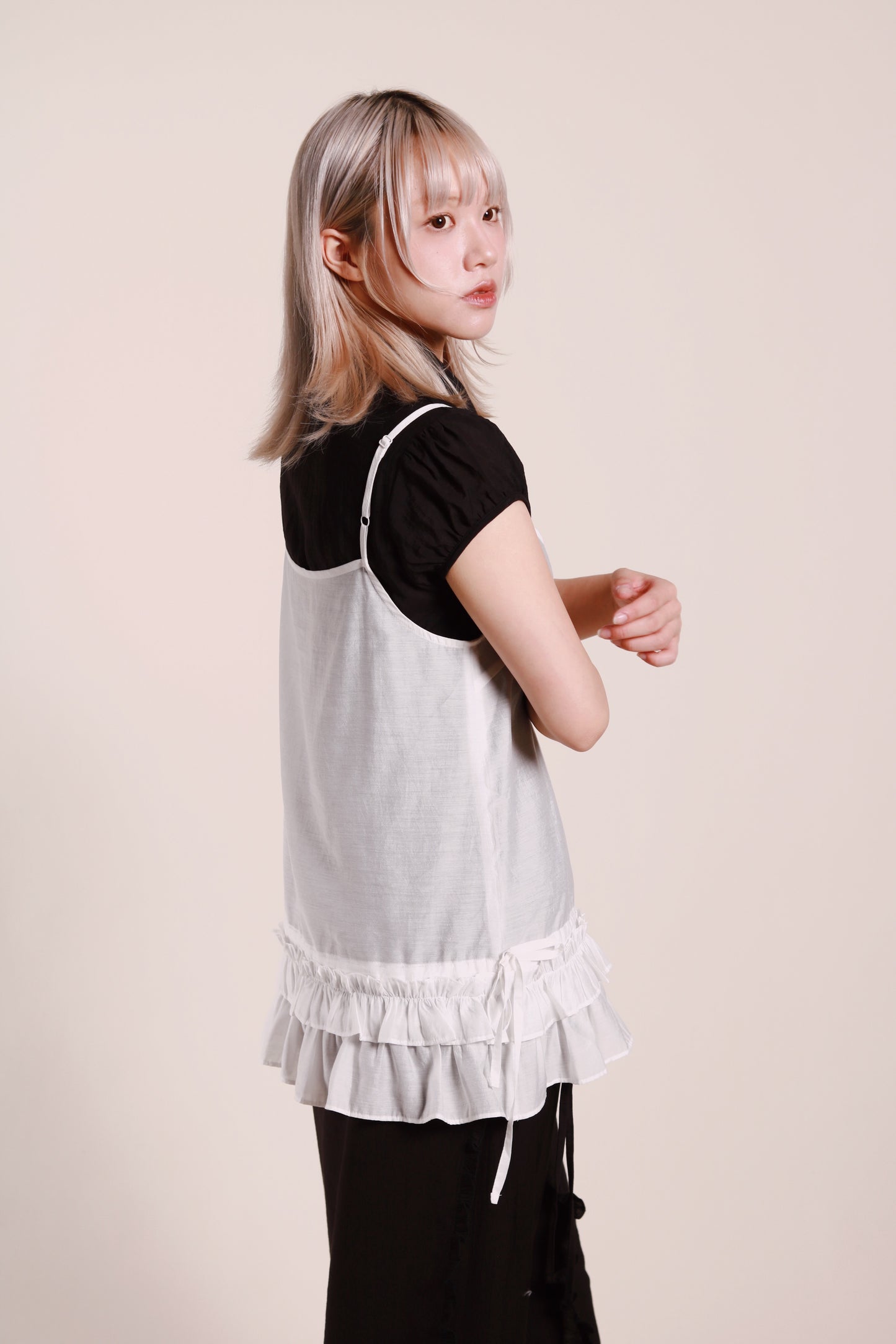 Double Ruffle Sleeveless Top (White)