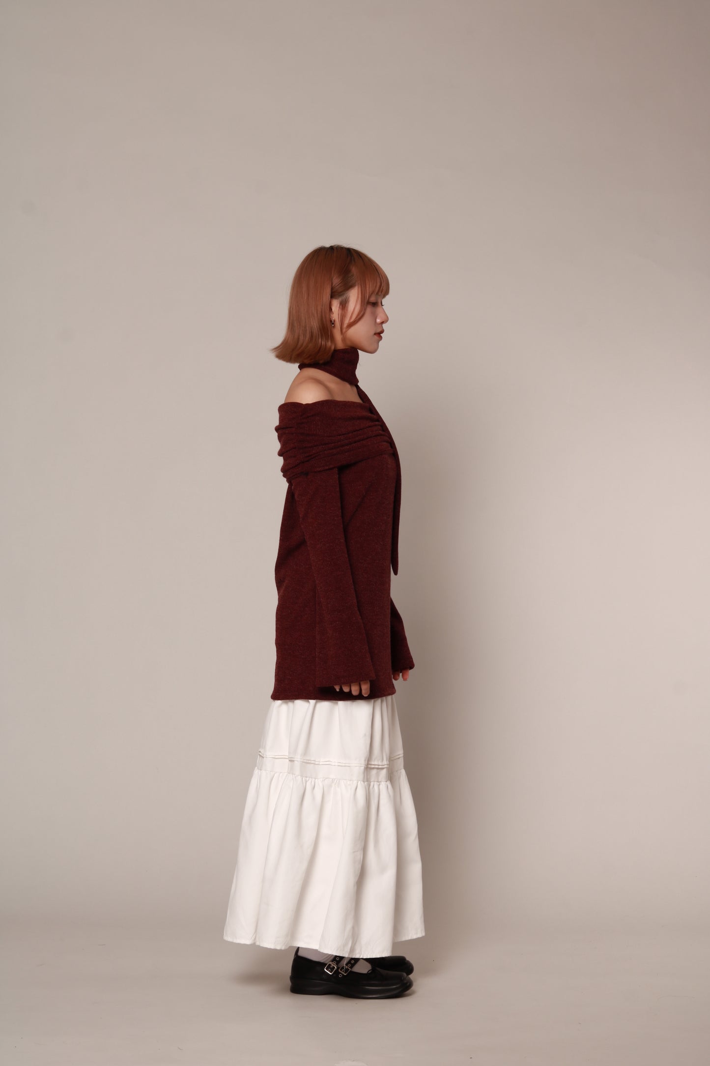 Off Shoulder Knit Top (Red)