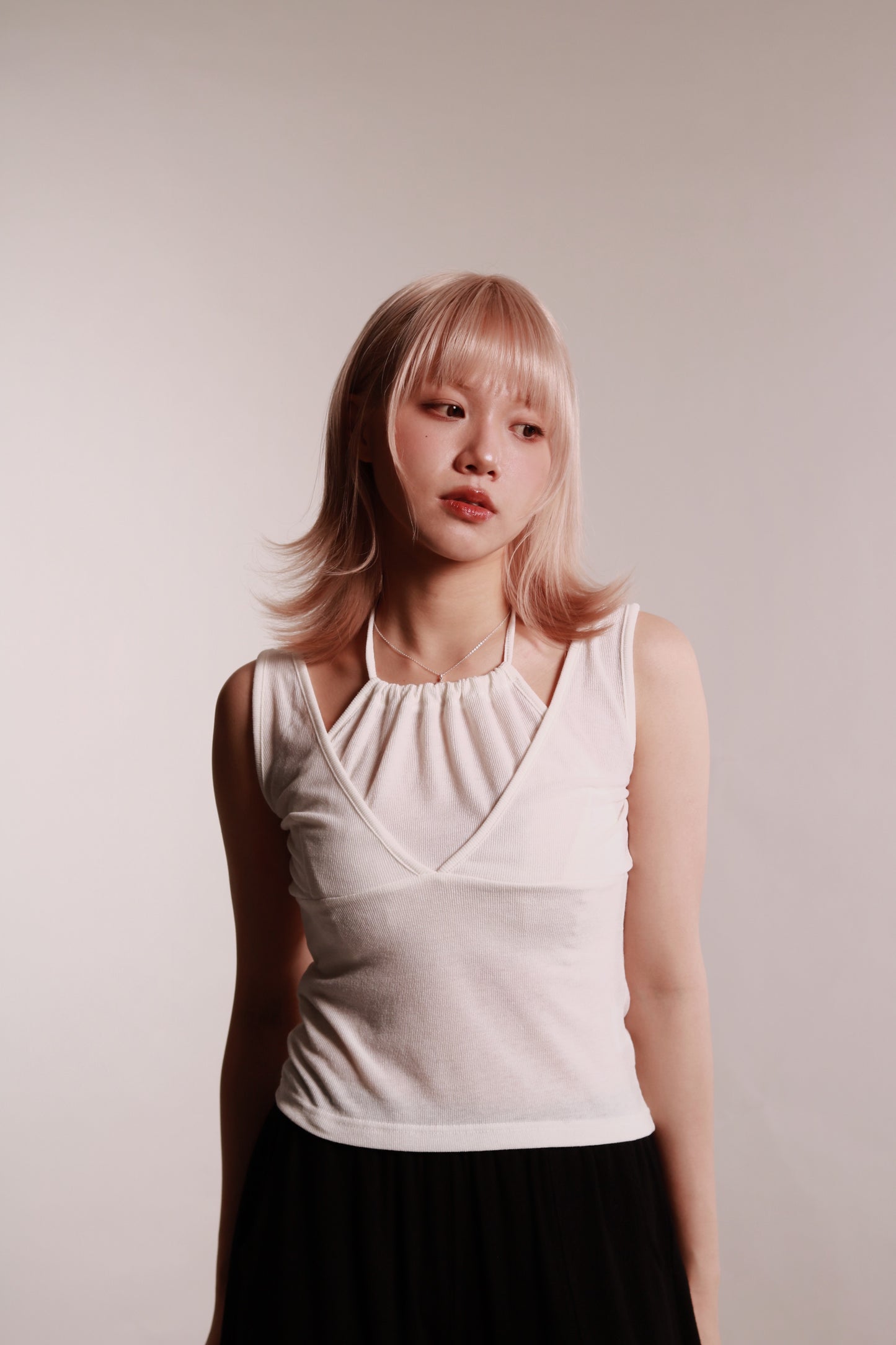 Layered Halter Tank Top (White)