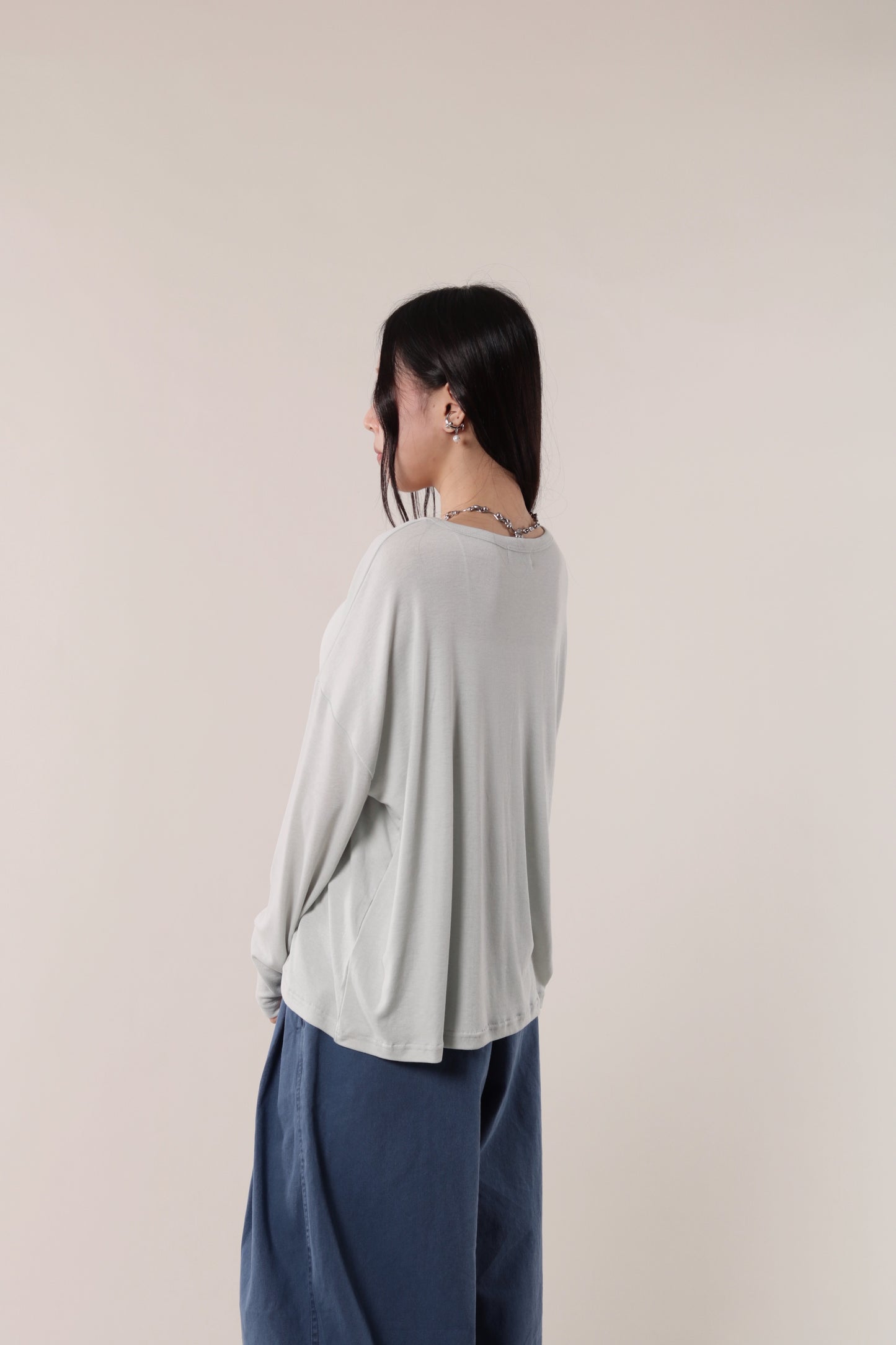 Lazy Button Long Tee (Mint Grey)