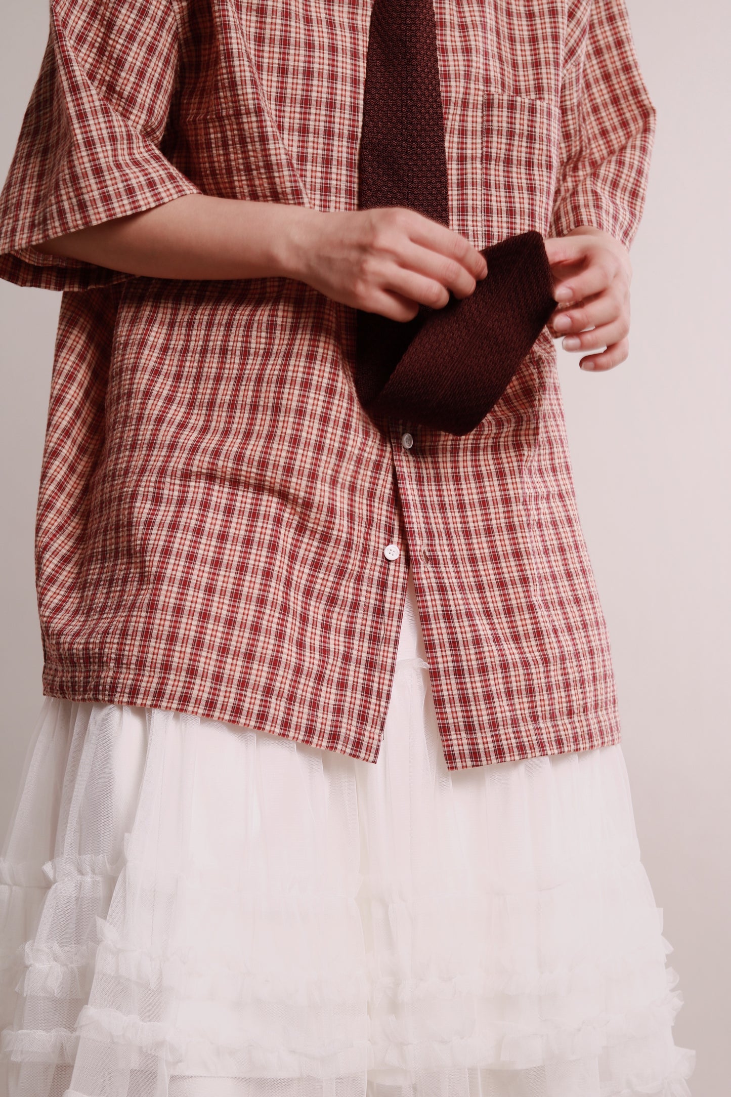 Plaid Loose Shirt (Brown)