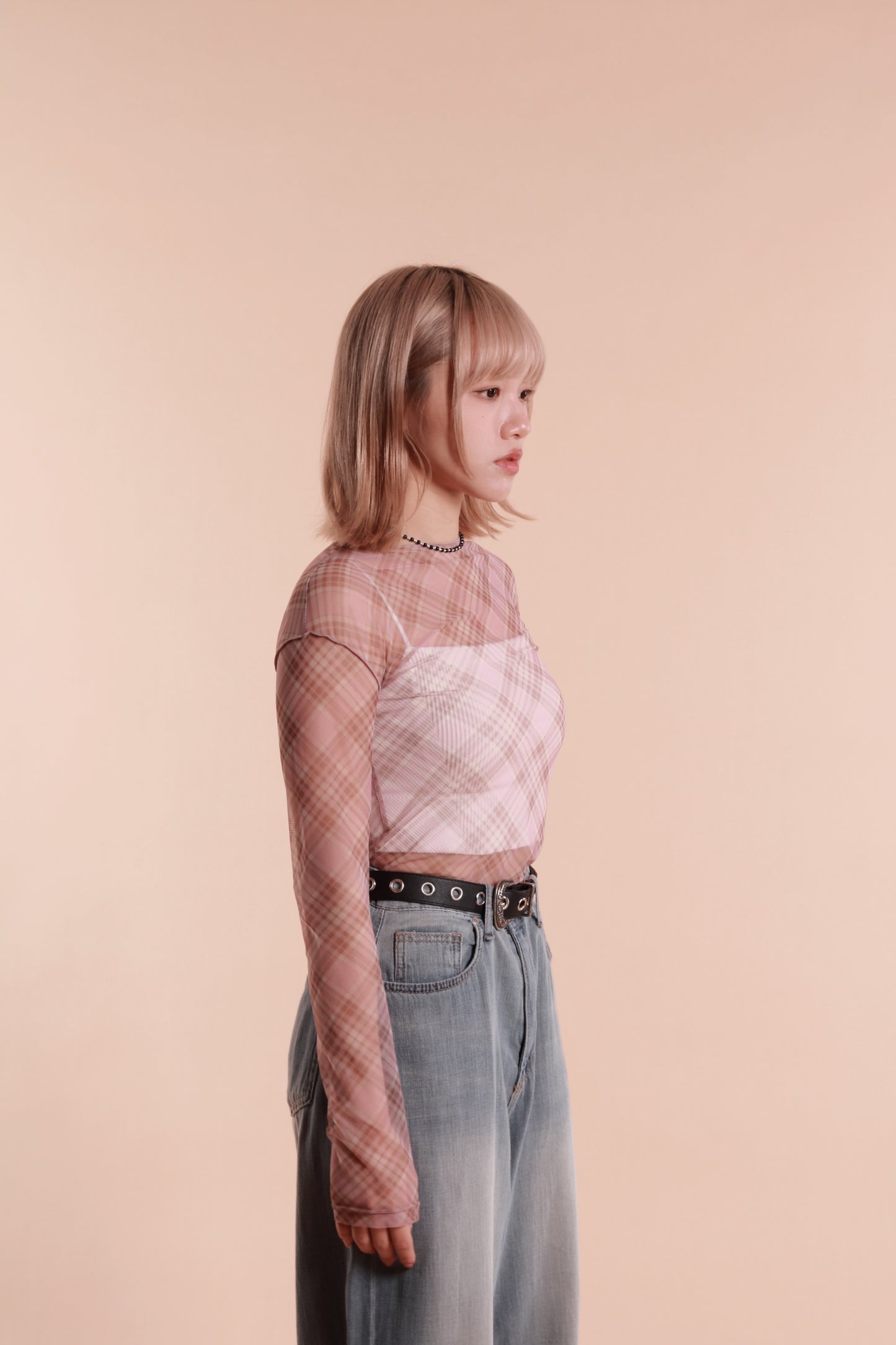 Checkered See Through Top (Pink)