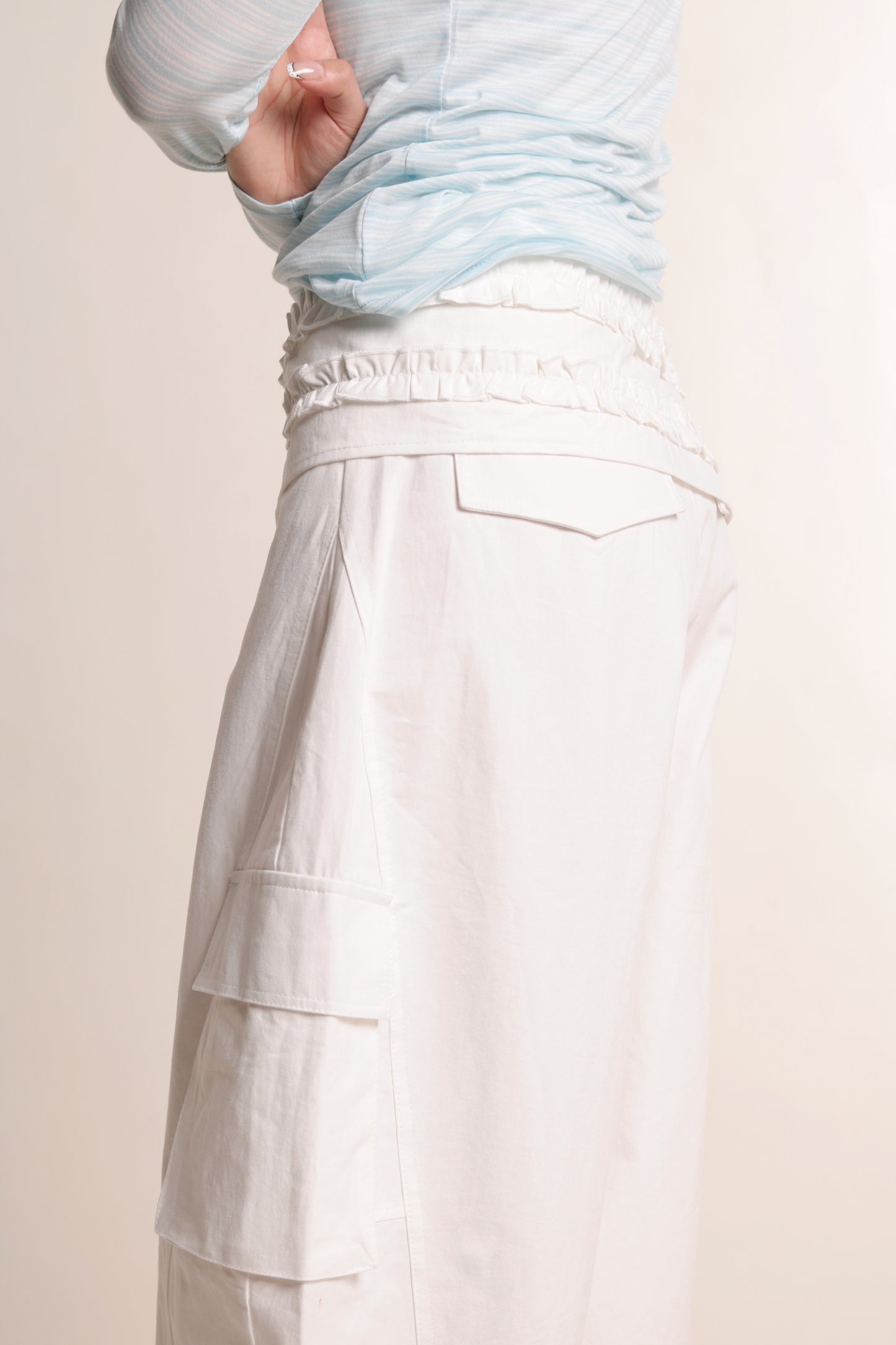 Ruffle Belt Pants (White)