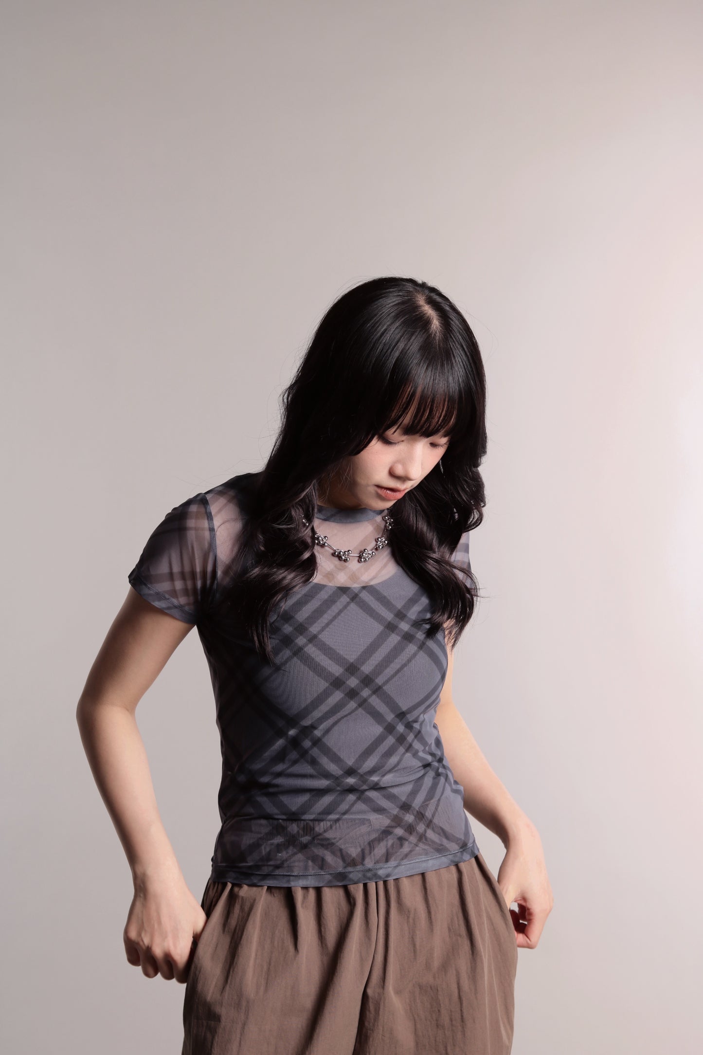 Checker Mesh Tee (Charcoal)
