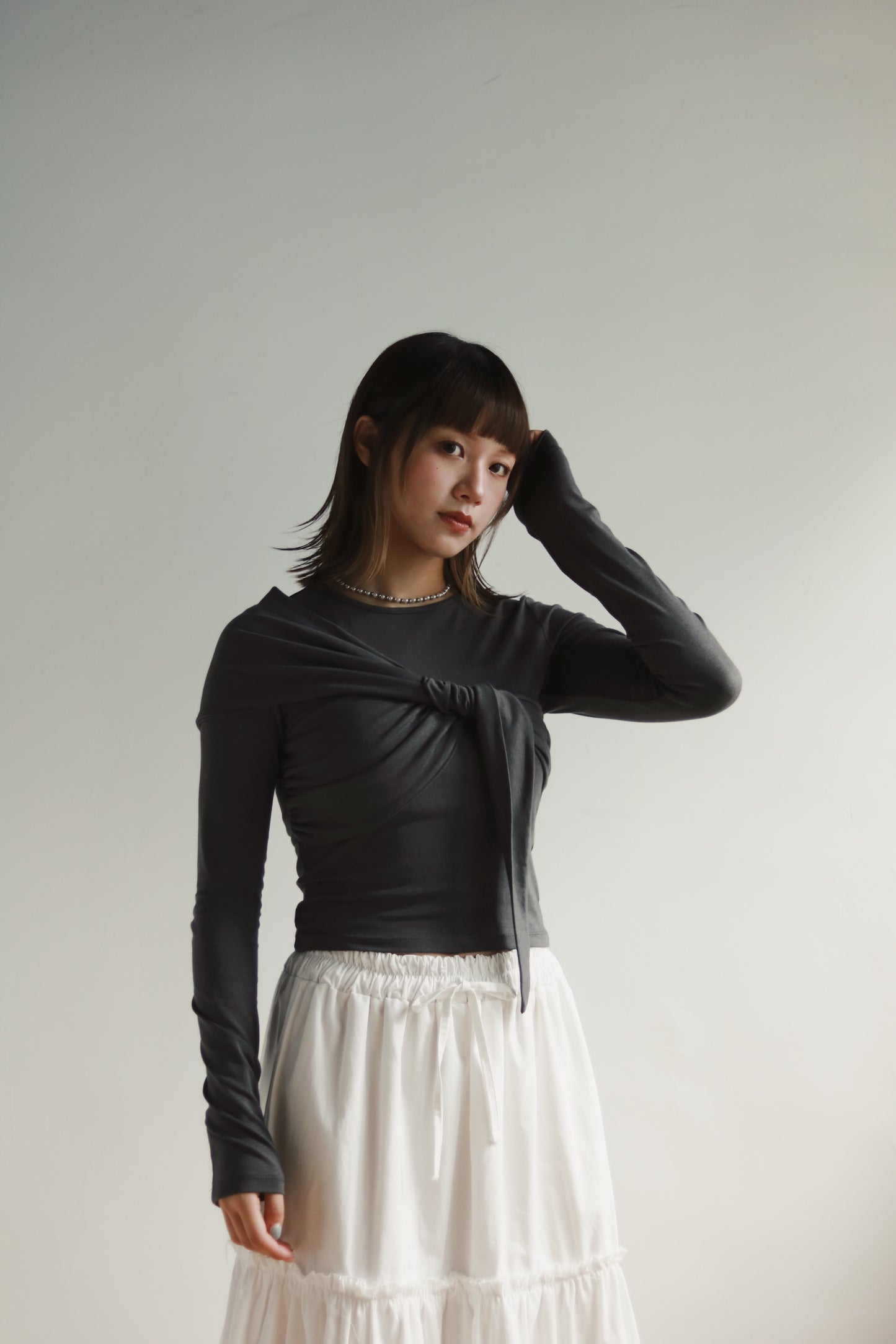 Gathered Long Tee (Charcoal)