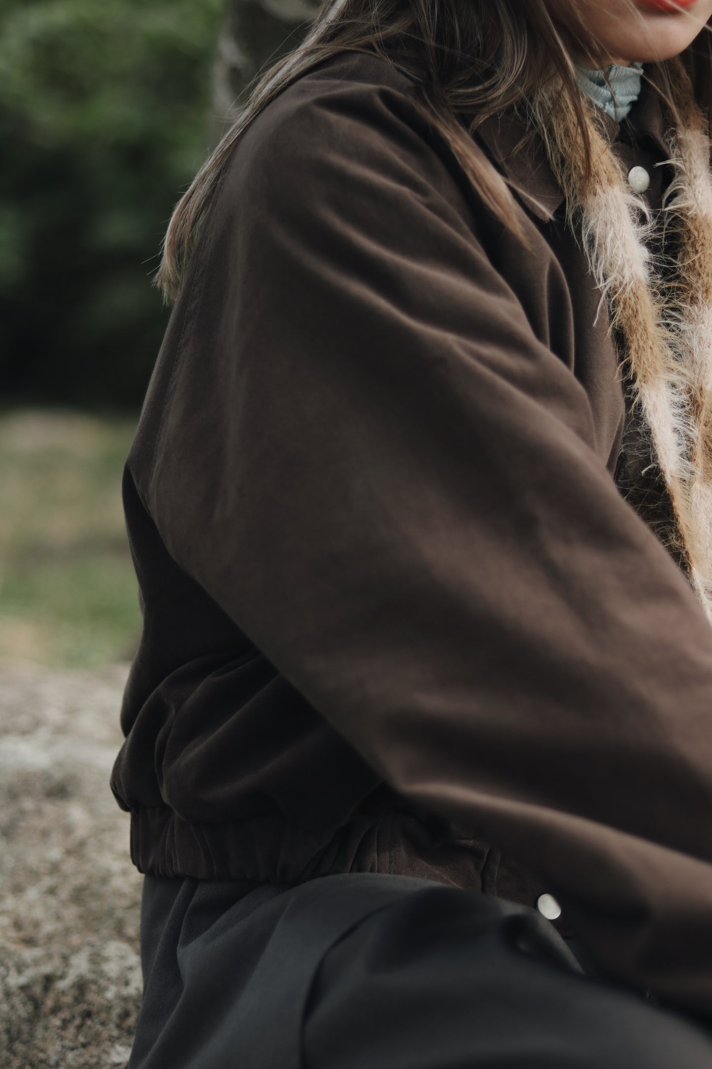 Cropped Blouson Jacket (Brown)