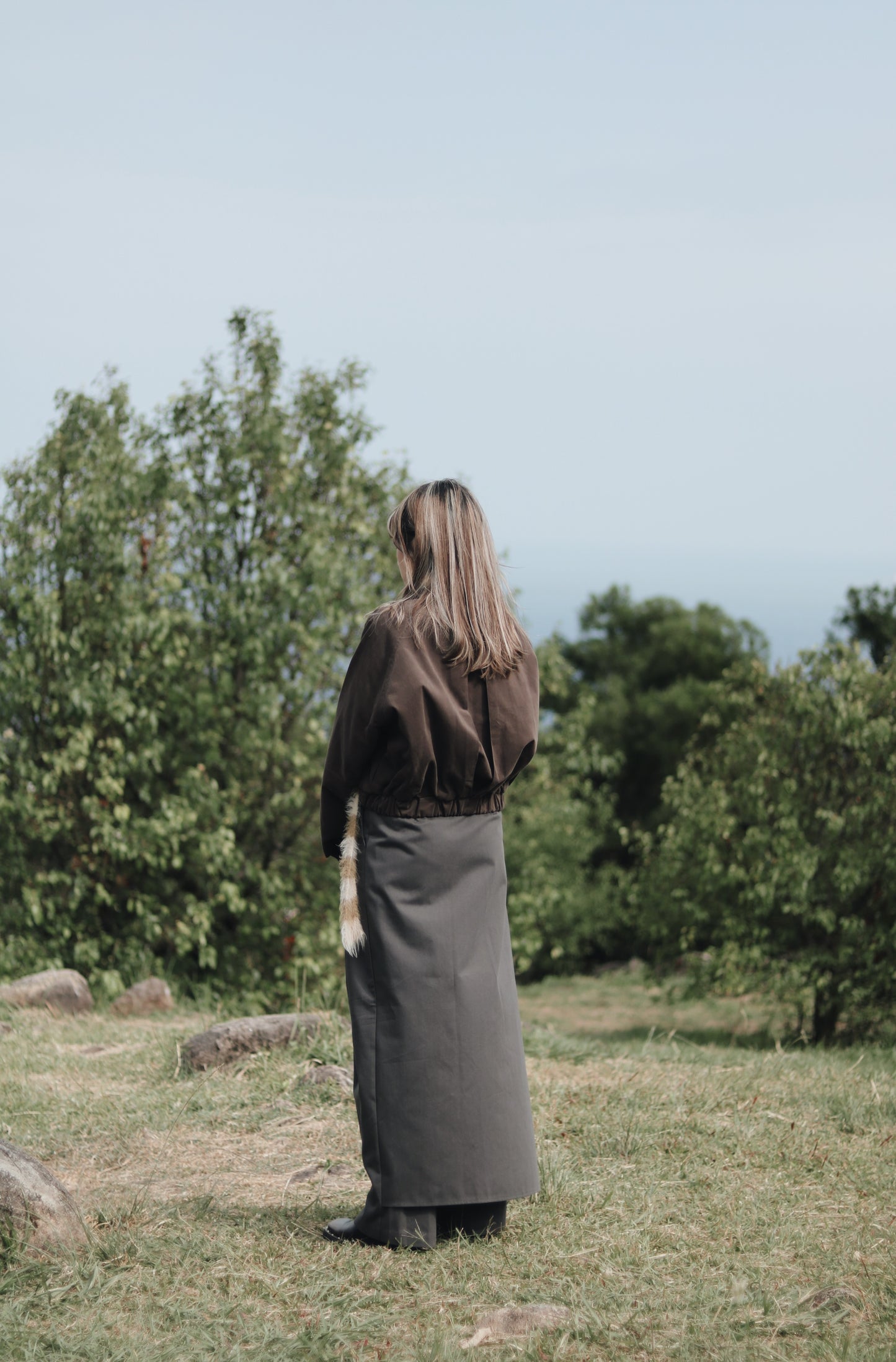 Cropped Blouson Jacket (Brown)