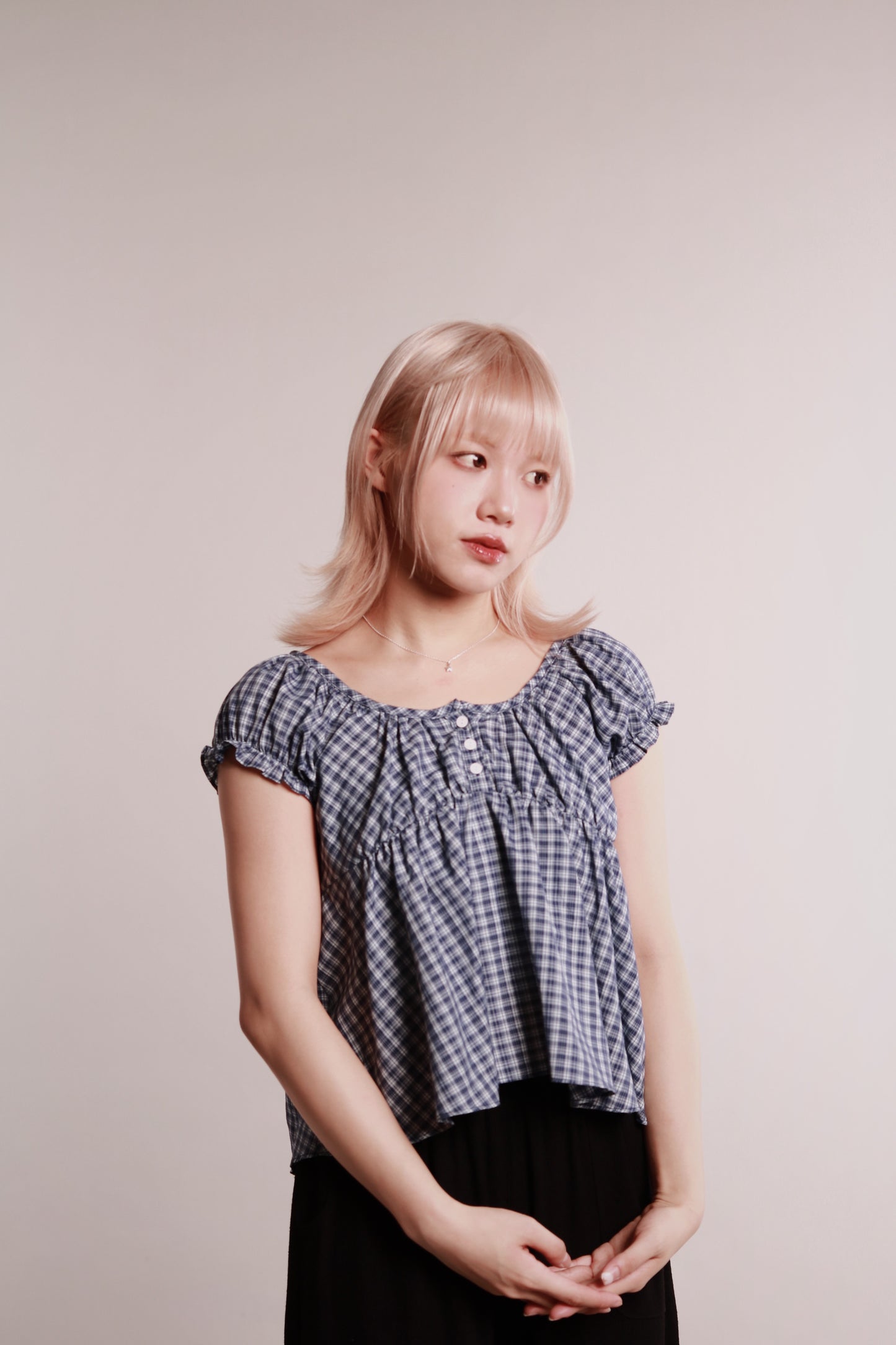 Plaid Button Blouse (Blue)