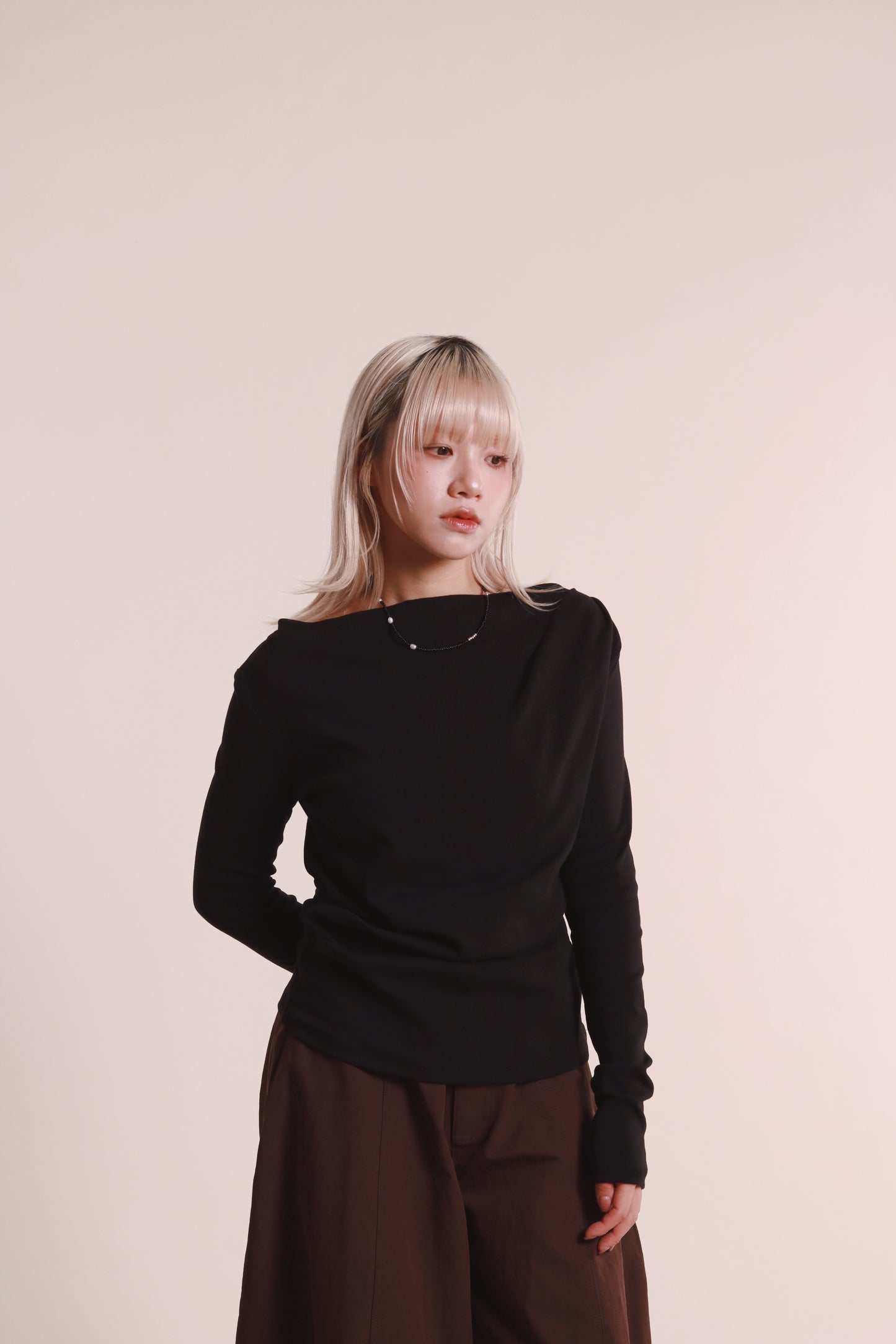 Gathered Long Tee (Black)