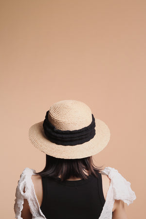 Open image in slideshow, Bubble Straw Hat (Black/Ivory/Mustard)
