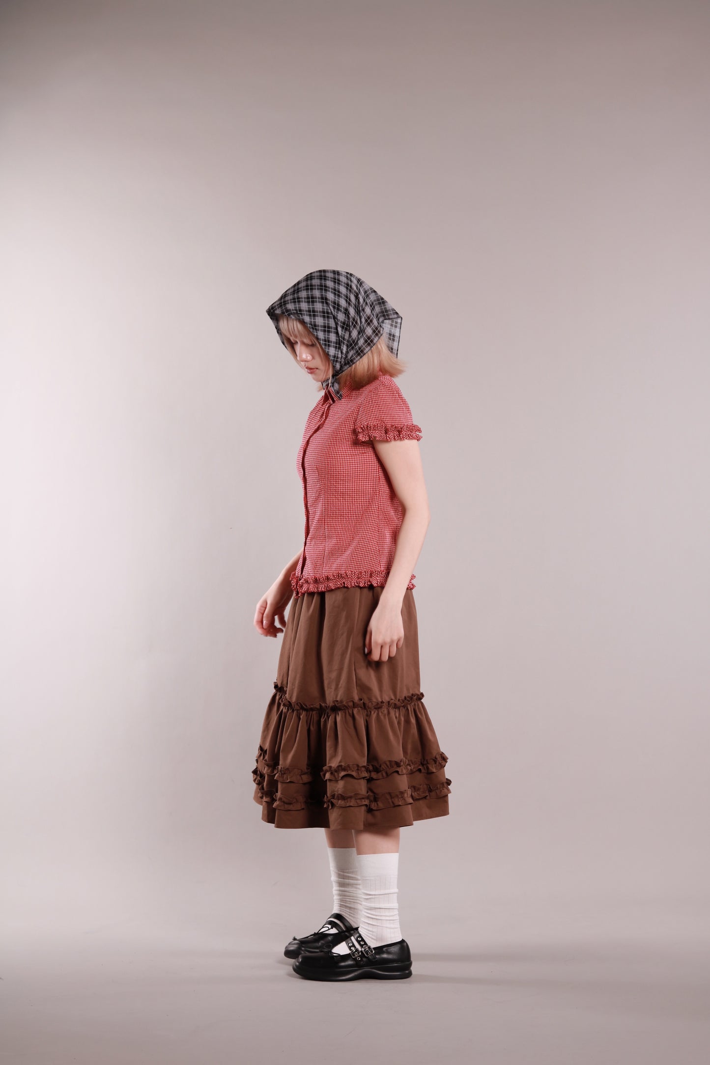 Doll Ruffle Midi Skirt (Brown)