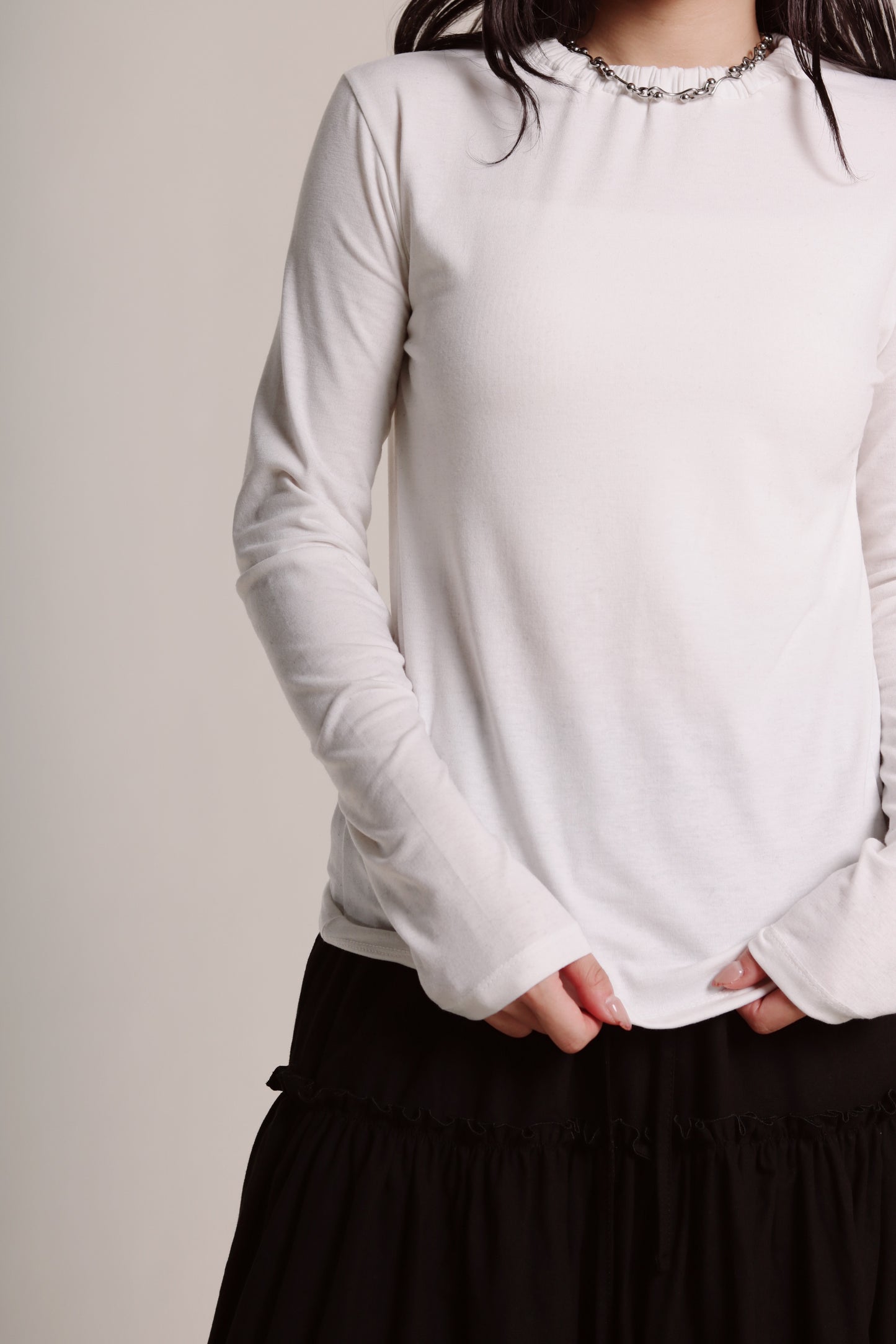 Soft Gathered Neck Top (White)