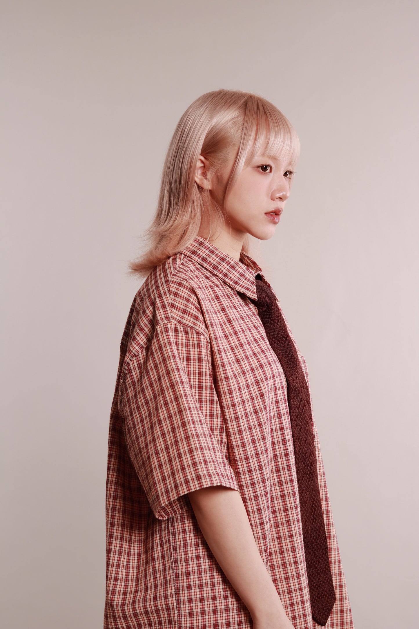 Plaid Loose Shirt (Brown)
