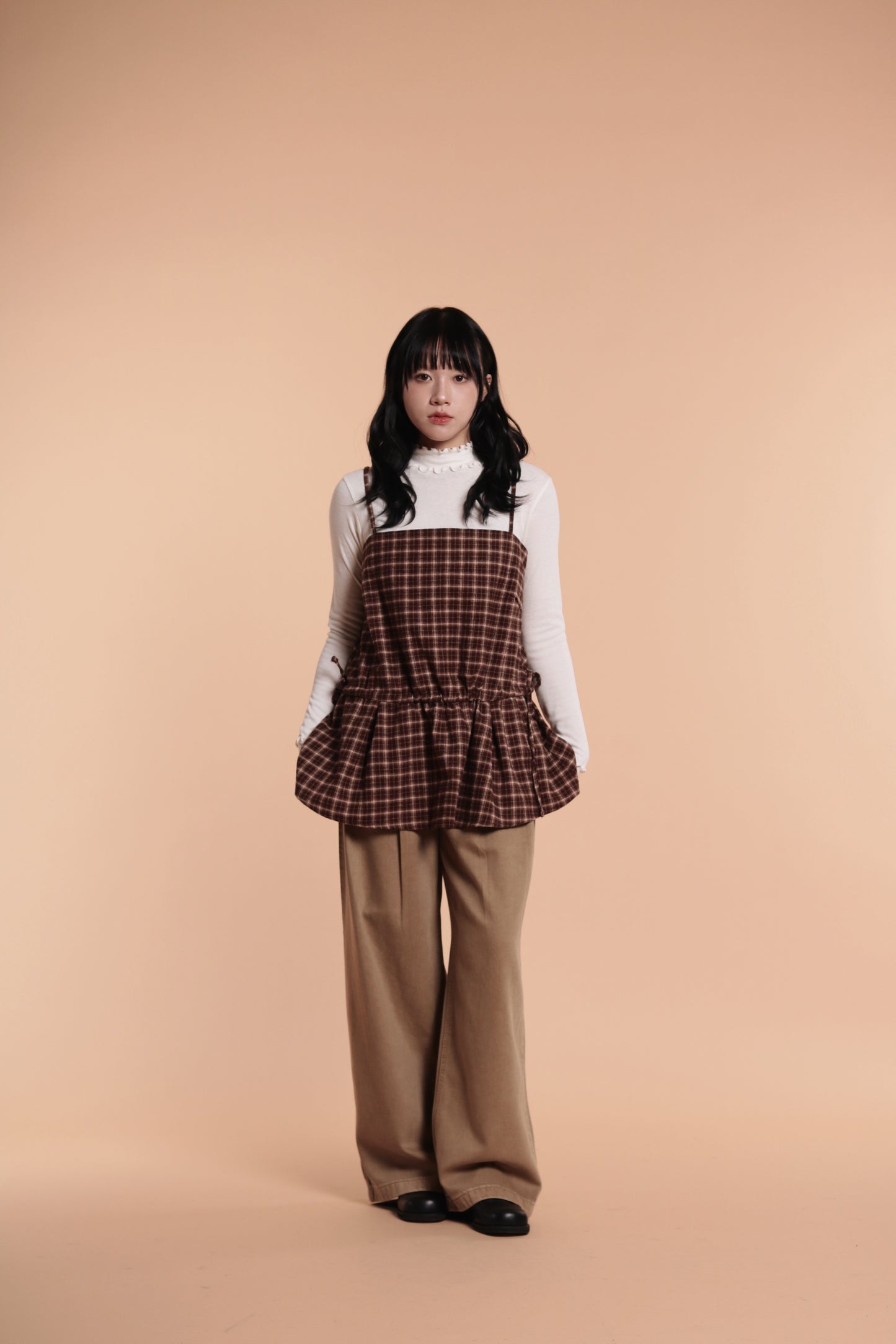 Checkered Sleeveless Top (Brown)
