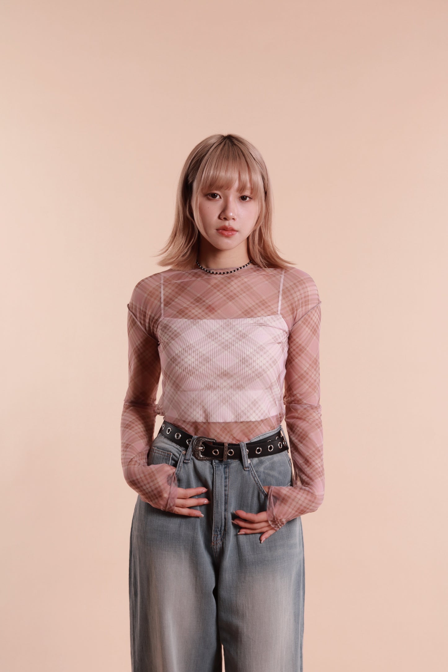 Checkered See Through Top (Pink)