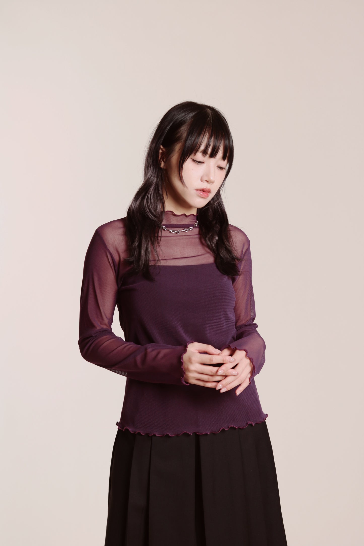 Ruffle See Through Top (Purple)