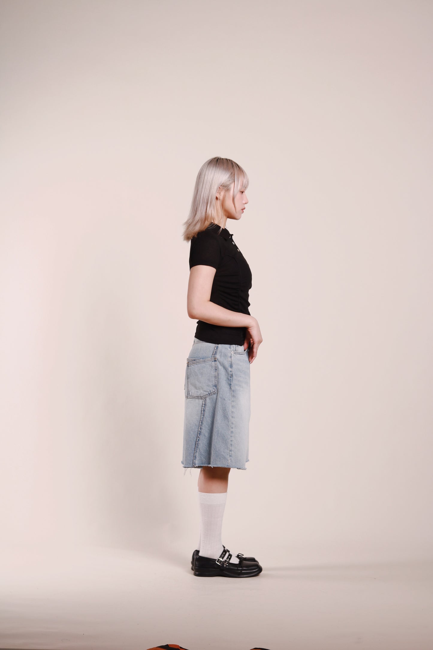 Gathered Polo Top (Black)