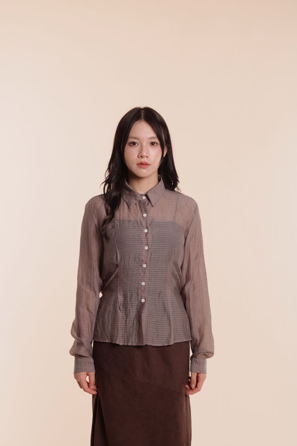 Checkered See Through Shirt (Brown)