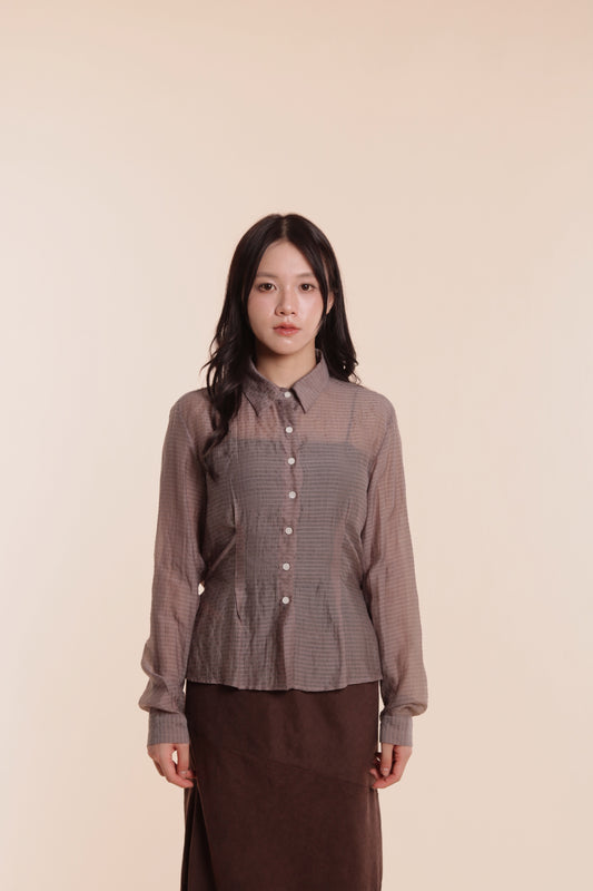 Checkered See Through Shirt (Brown)