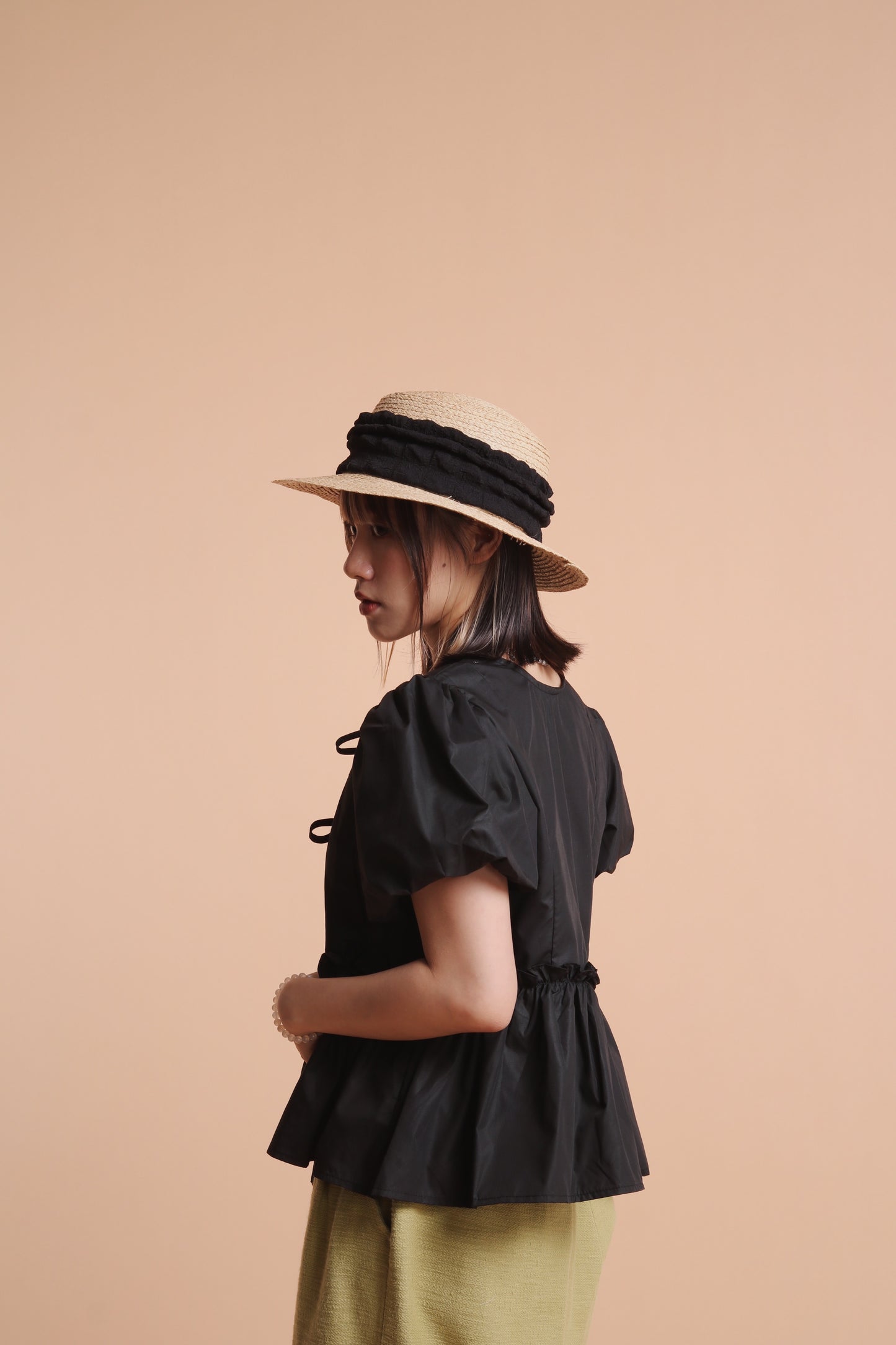Bubble Straw Hat (Black/Ivory/Mustard)