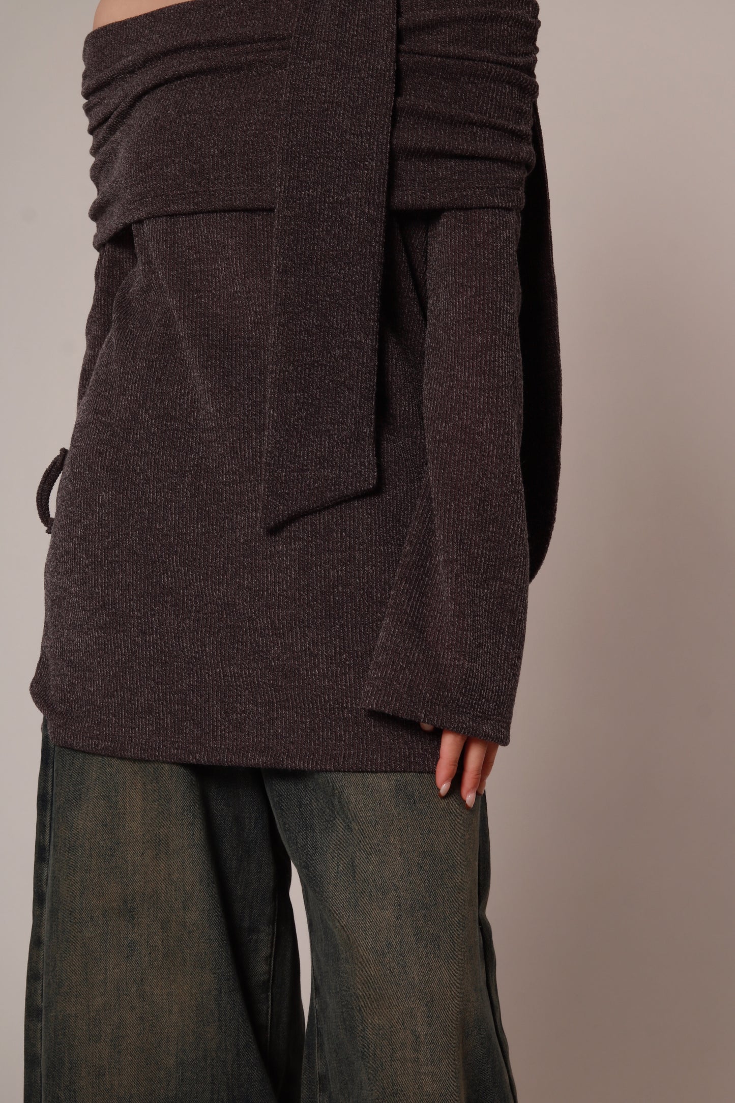 Off Shoulder Knit Top (Charcoal)