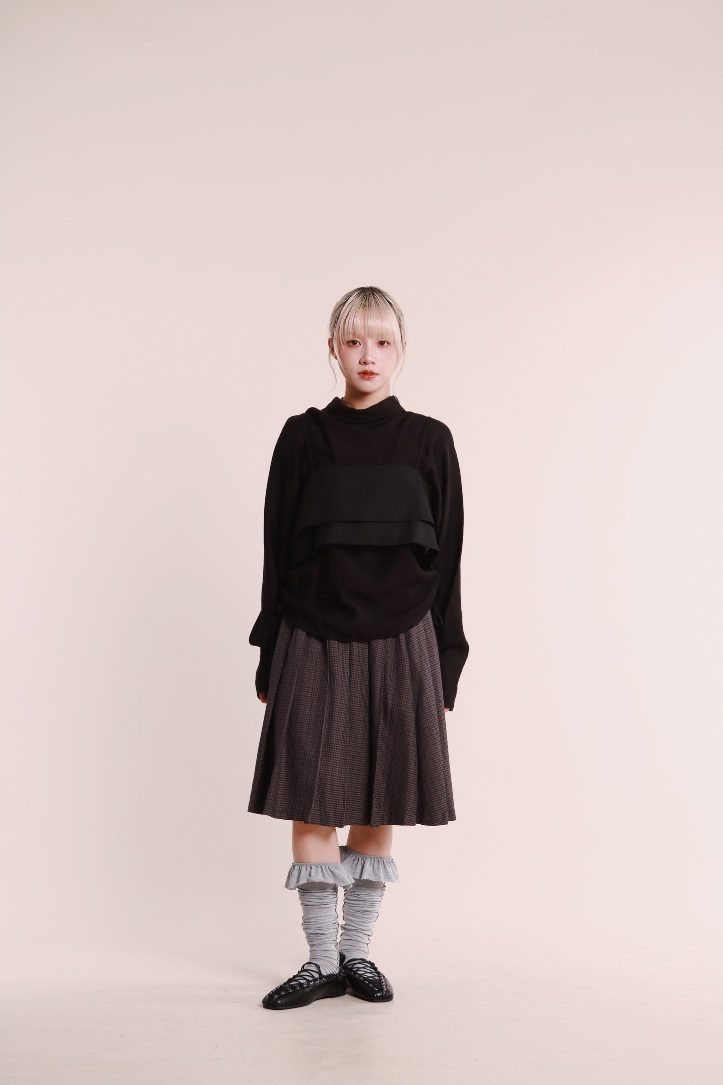 Checkered Pleat Skirt (Navy)