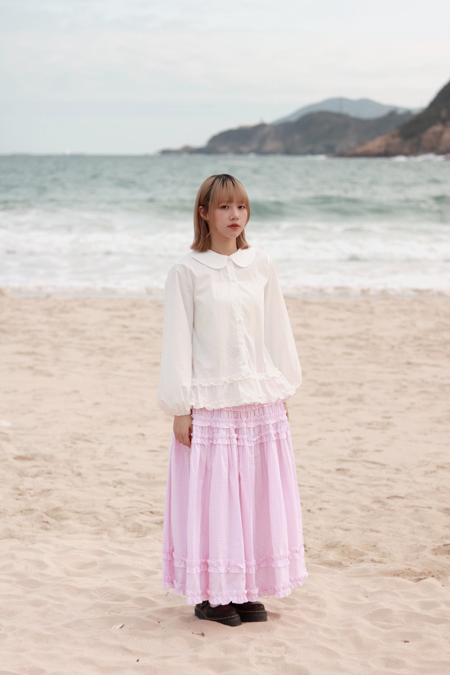 Doll Checkered Ruffle Skirt (Pink)